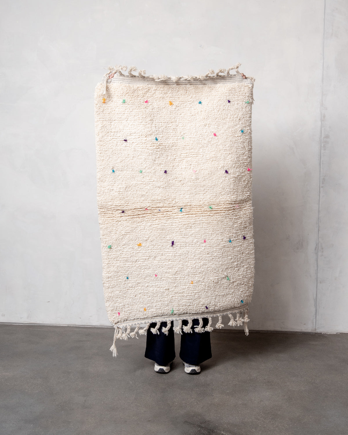 Modern, designer, handcrafted Berber rug from Morocco. Beniourain carpet with beautiful colours and patterns and fluffy wool texture. 