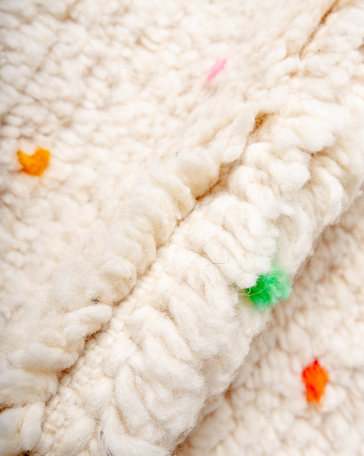 Modern, designer, handcrafted Berber rug from Morocco. Beniourain carpet with beautiful colours and patterns and fluffy wool texture. 