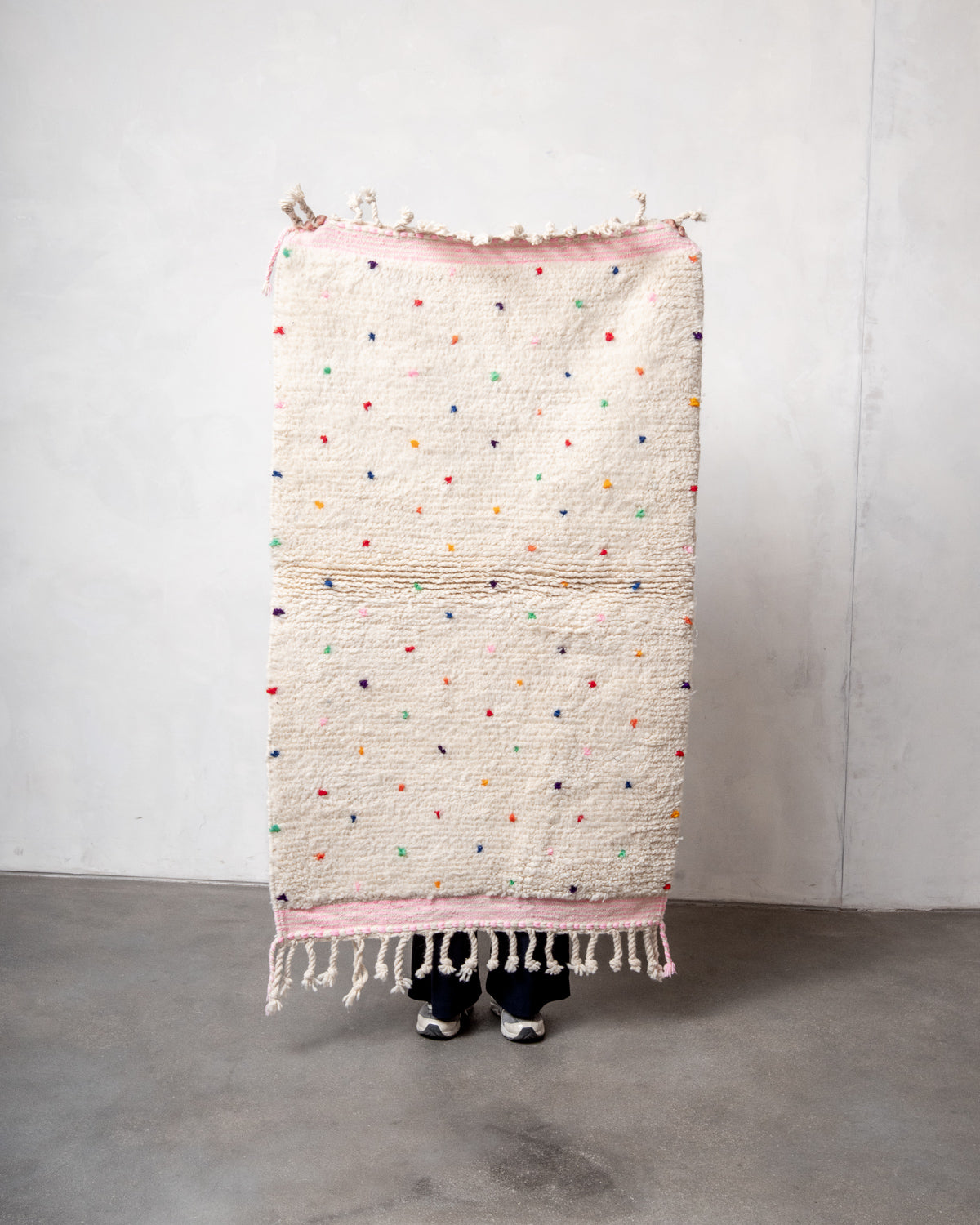 Modern, designer, handcrafted Berber rug from Morocco. Beniourain carpet with beautiful colours and patterns and fluffy wool texture. 