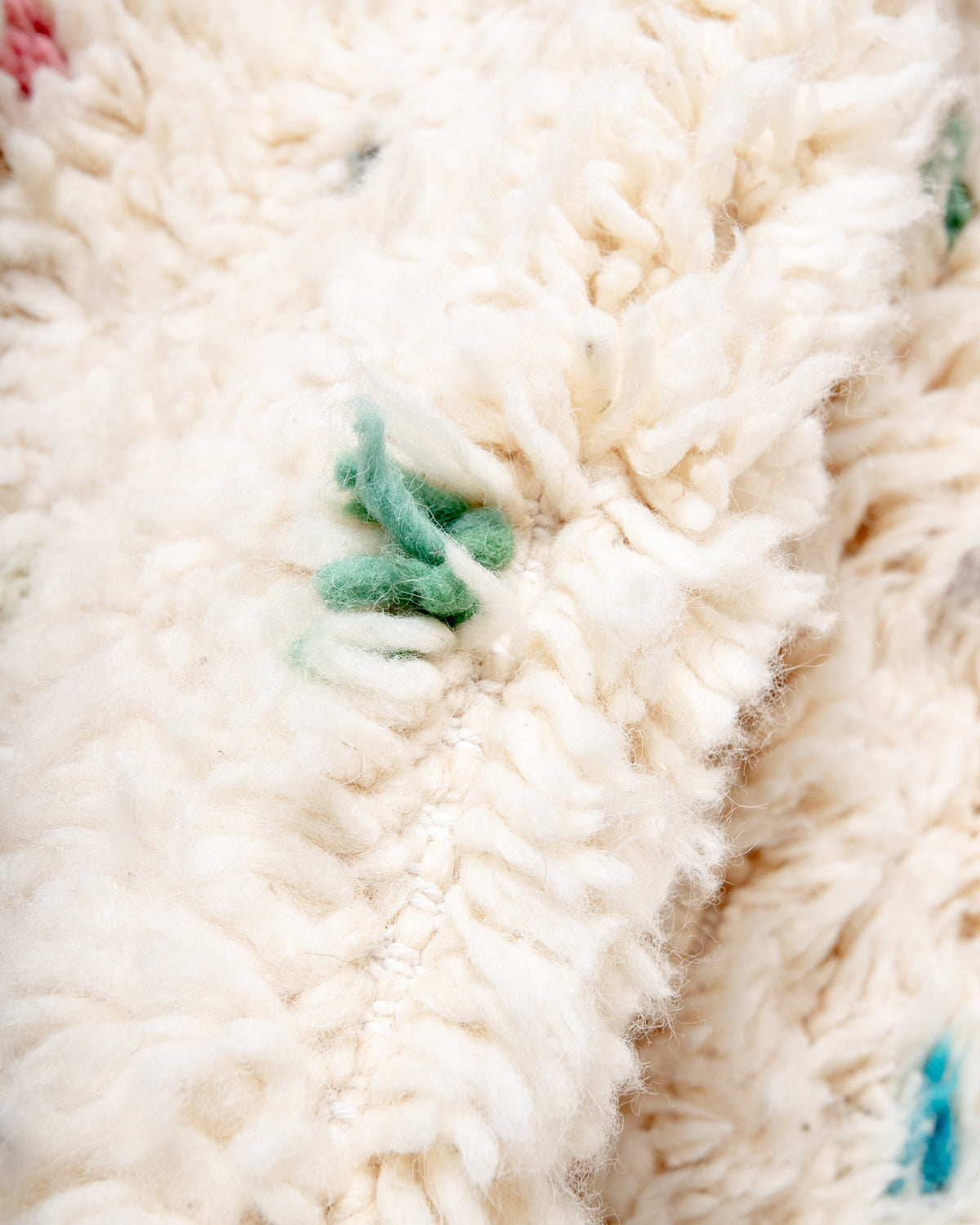 Modern, designer, handcrafted Berber rug from Morocco. Beniourain carpet with beautiful colours and patterns and fluffy wool texture. 