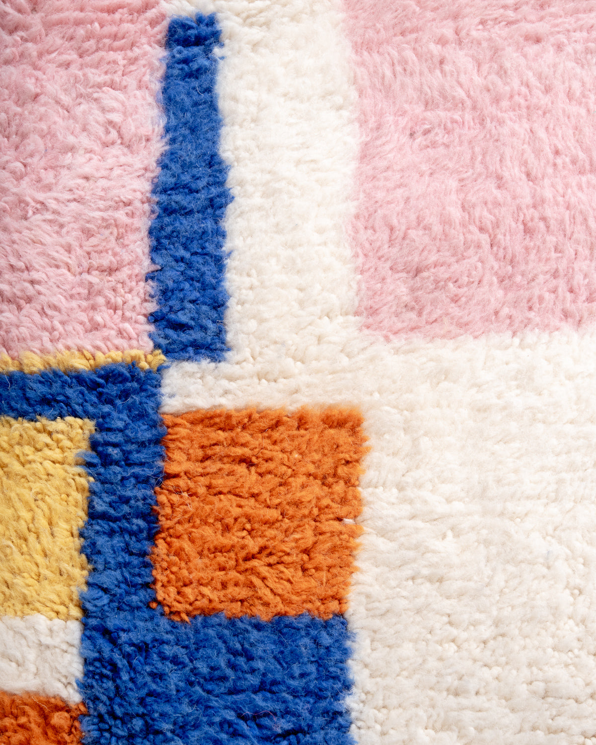 Modern, designer, handcrafted Berber rug from Morocco. Beniourain carpet with beautiful colours and patterns and fluffy wool texture. 