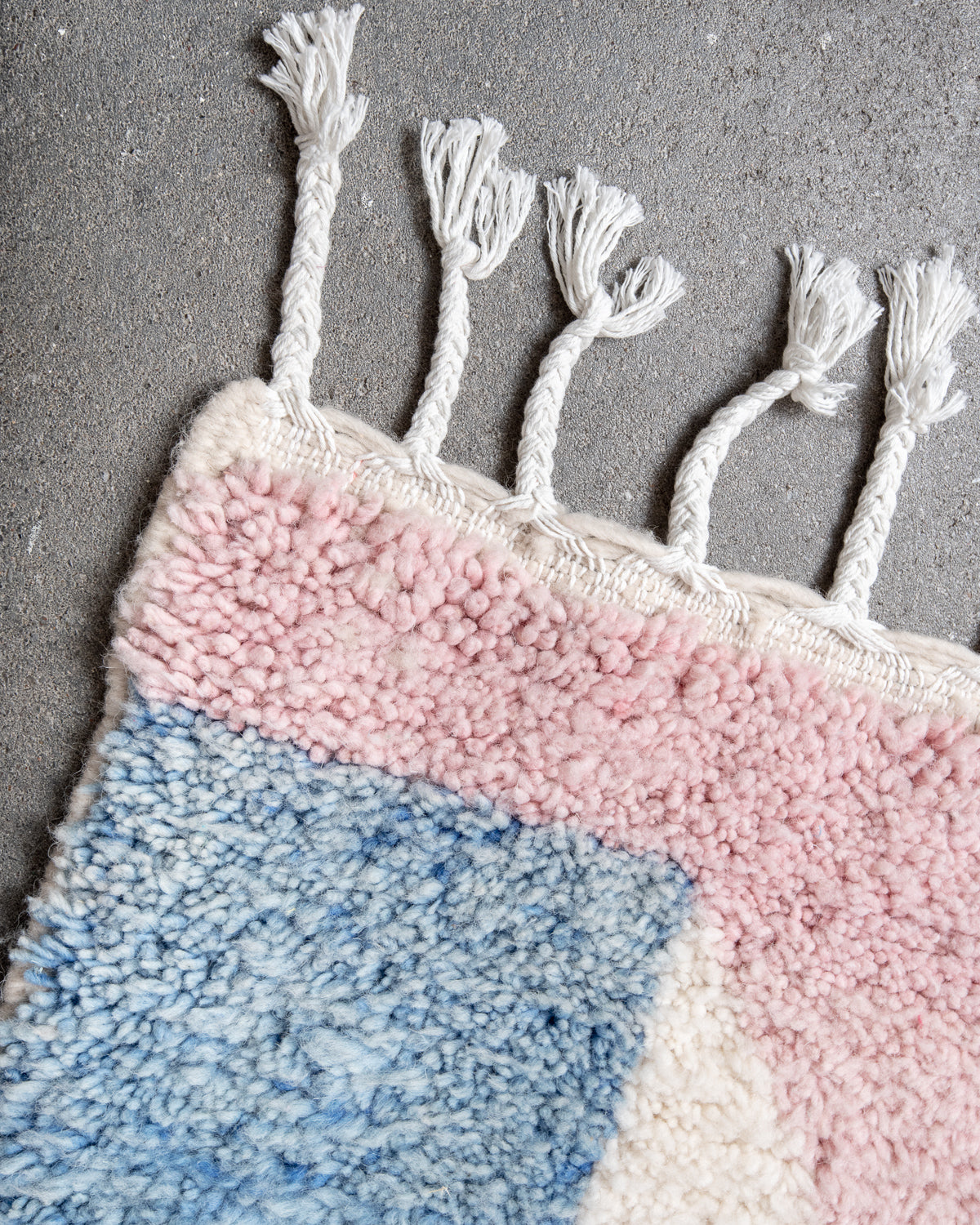 Modern, designer, handcrafted Berber rug from Morocco. Beniourain carpet with beautiful colours and patterns and fluffy wool texture. 