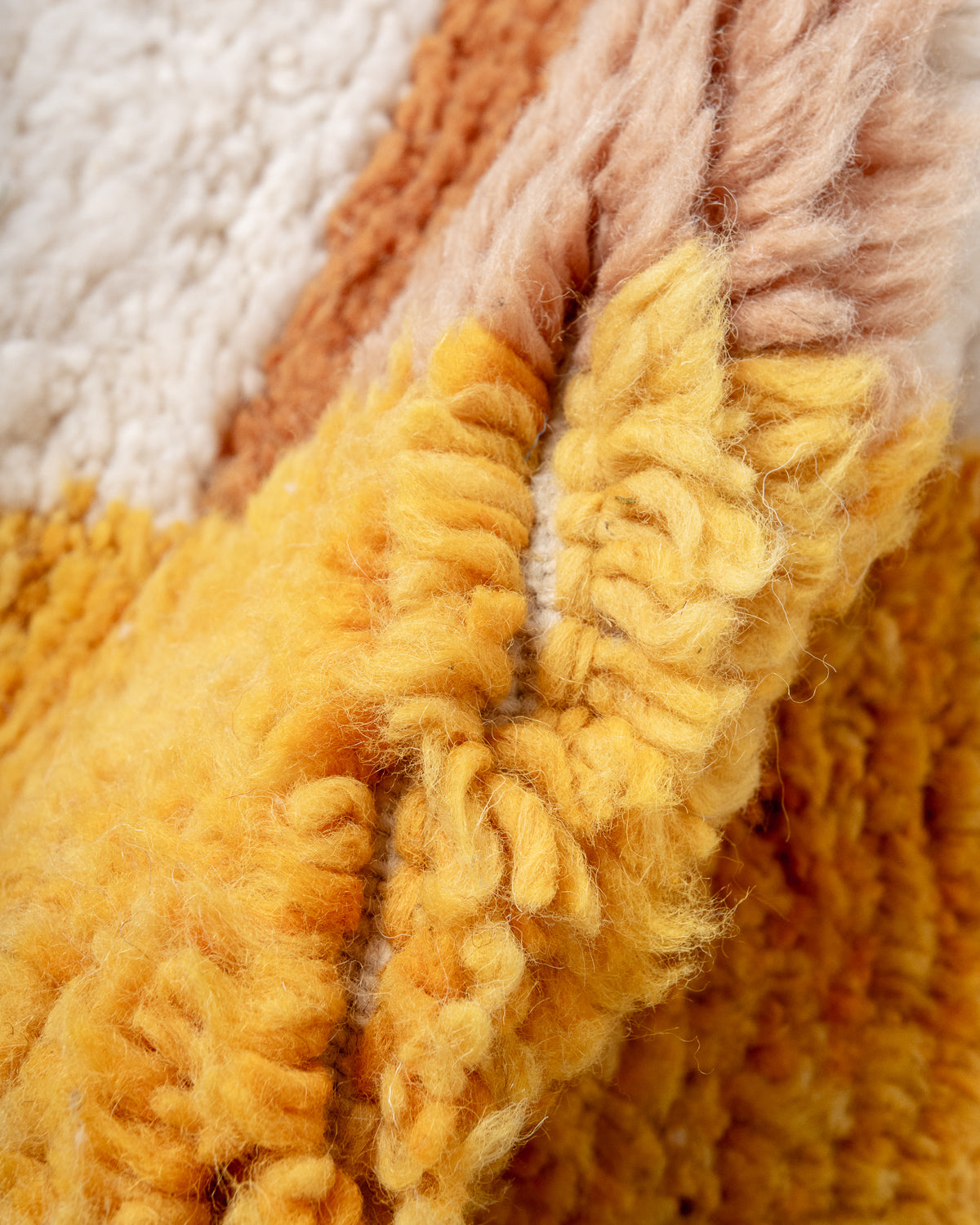 Modern, designer, handcrafted Berber rug from Morocco. Beniourain carpet with beautiful colours and patterns and fluffy wool texture. 