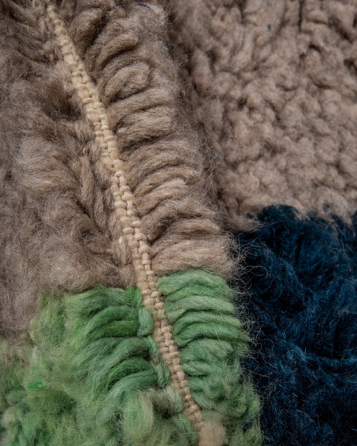 Modern, designer, handcrafted Berber rug from Morocco. Beniourain carpet with beautiful colours and patterns and fluffy wool texture. 