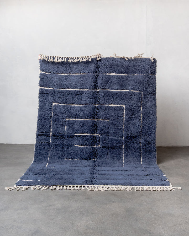 Modern, designer, handcrafted Berber rug from Morocco. Beniourain carpet with beautiful colours and patterns and fluffy wool texture. 