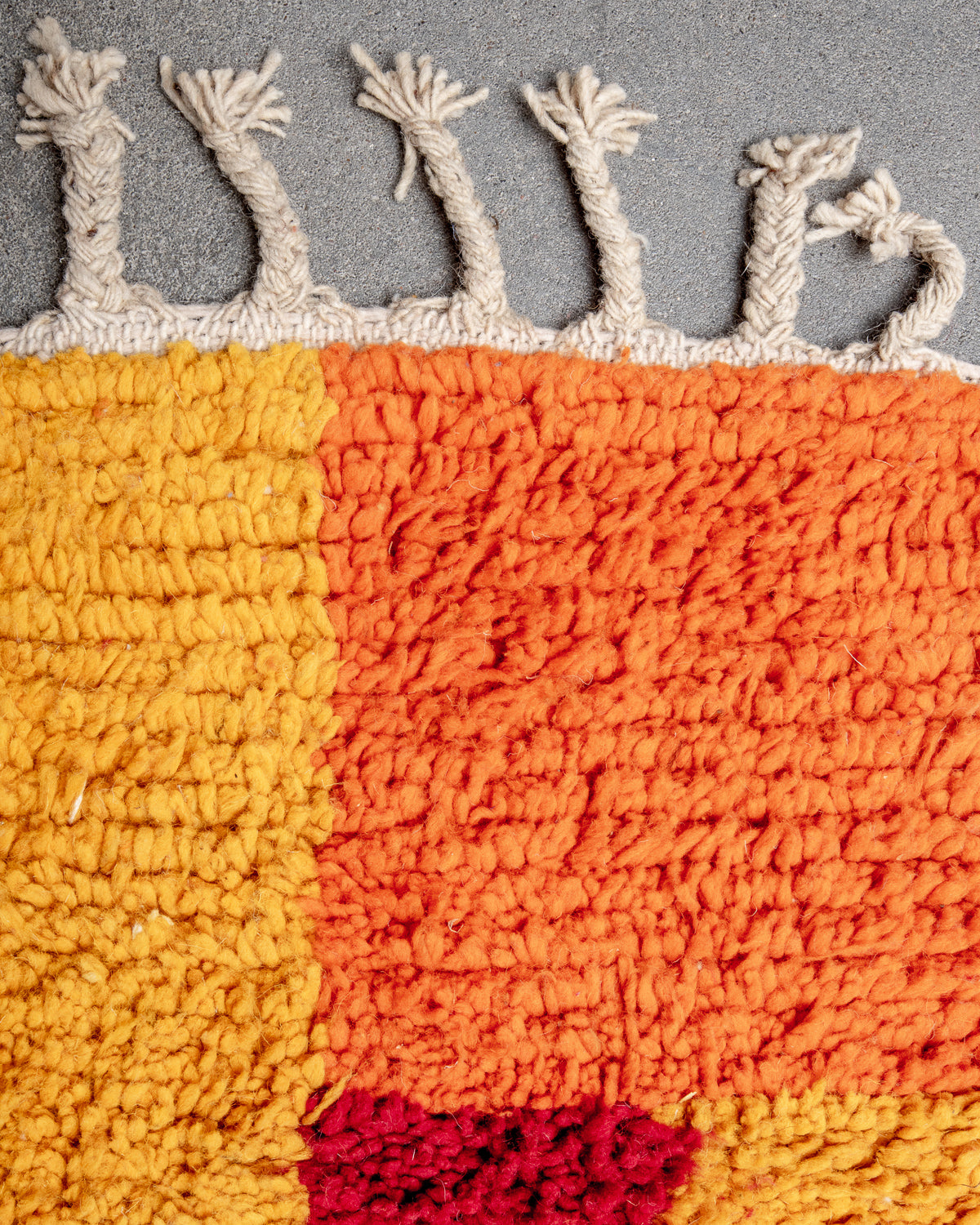 Modern, designer, handcrafted Berber runner rug from Morocco. Beniourain carpet with beautiful colours and patterns and fluffy wool texture.