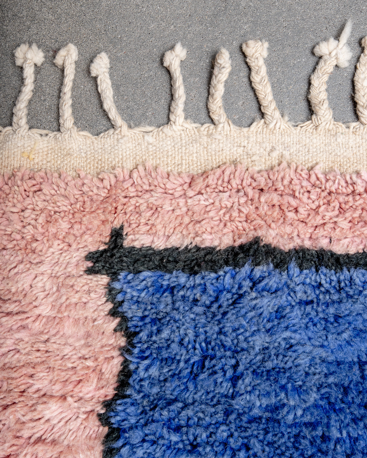 Modern, designer, handcrafted Berber runner rug from Morocco. Beniourain carpet with beautiful colours and patterns and fluffy wool texture.