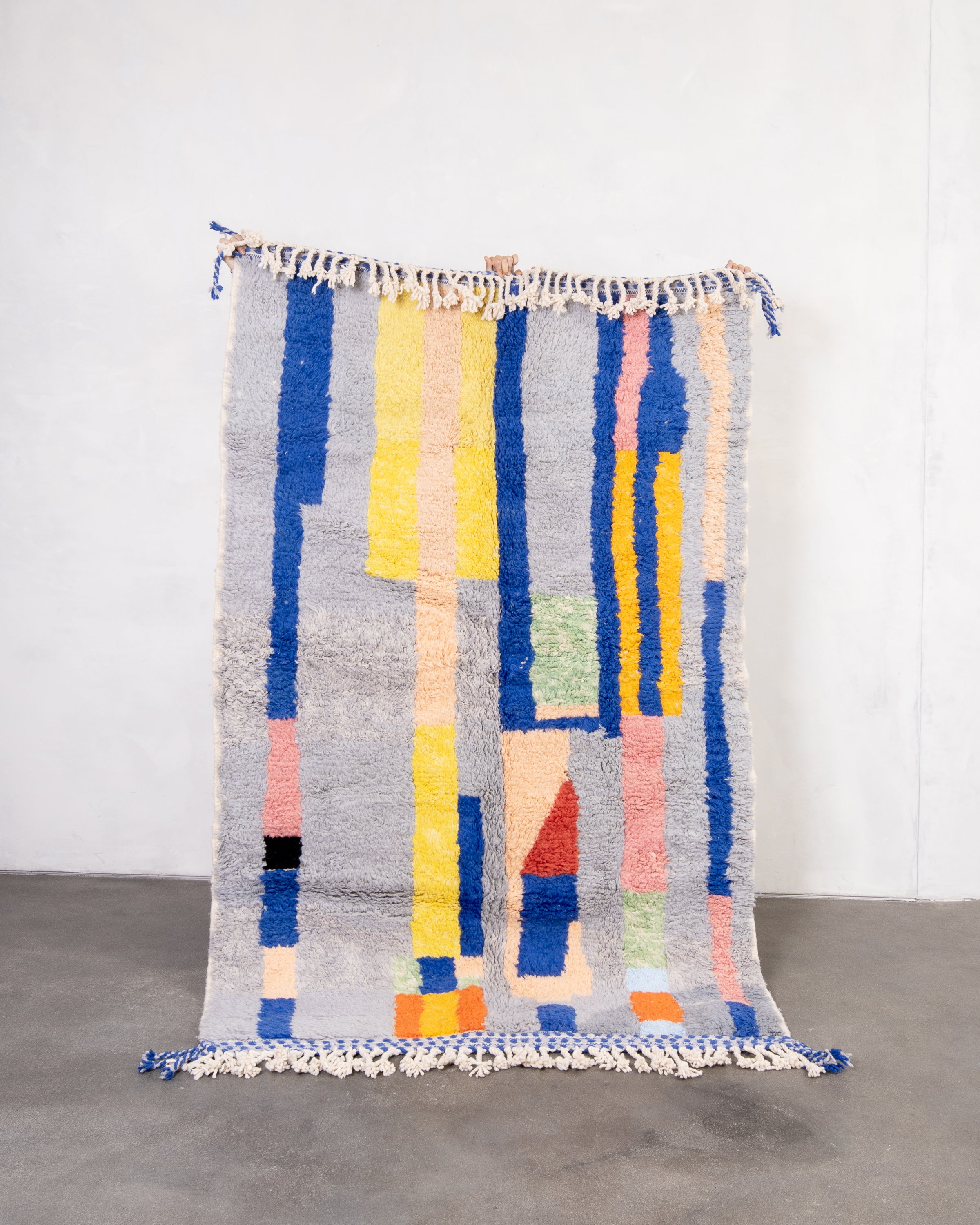 Modern designer handcrafted Berber rug from morocco Beniourain with beautiful colors and patterns