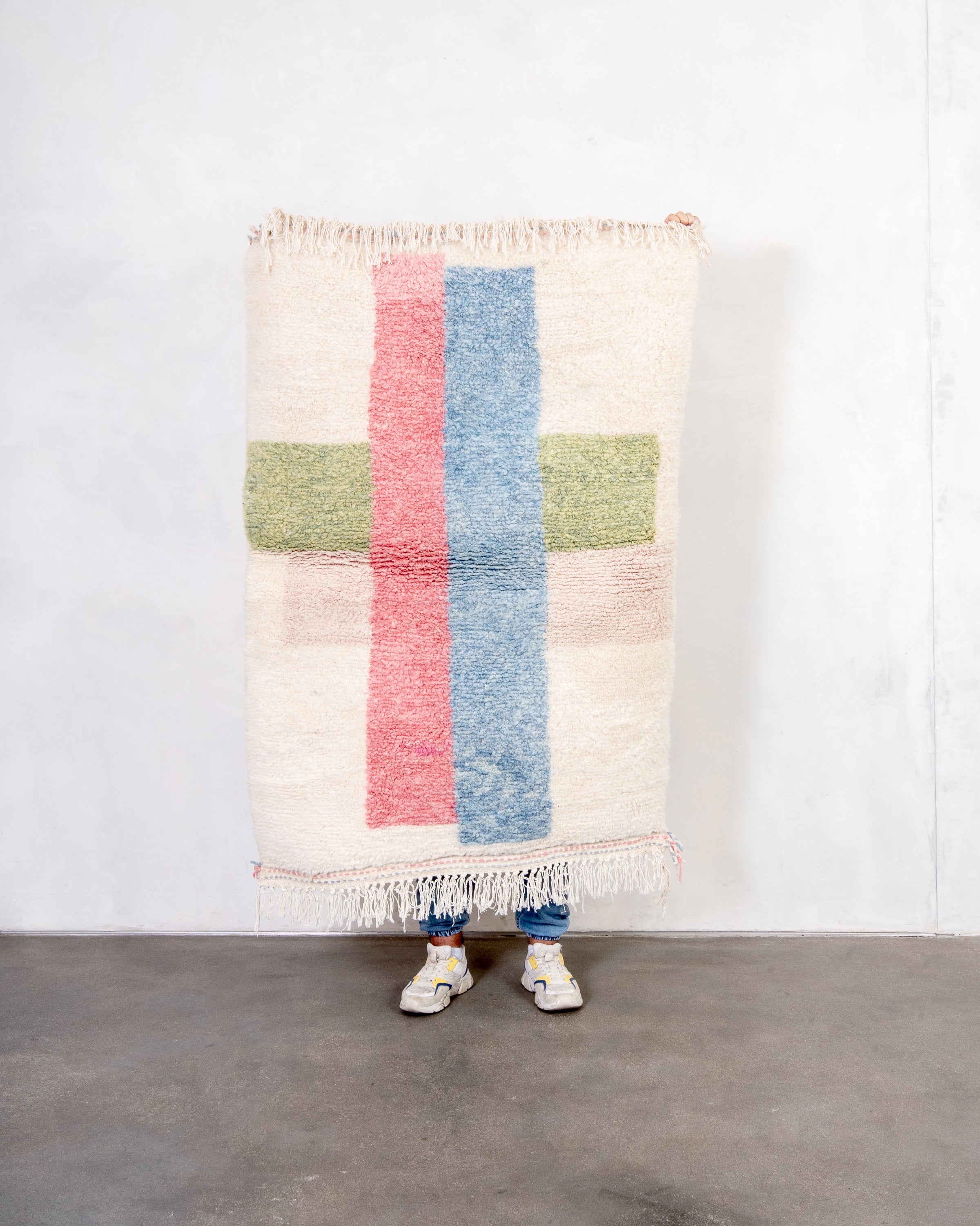 Modern designer handcrafted Berber rug from morocco Beniourain with beautiful colors and patterns