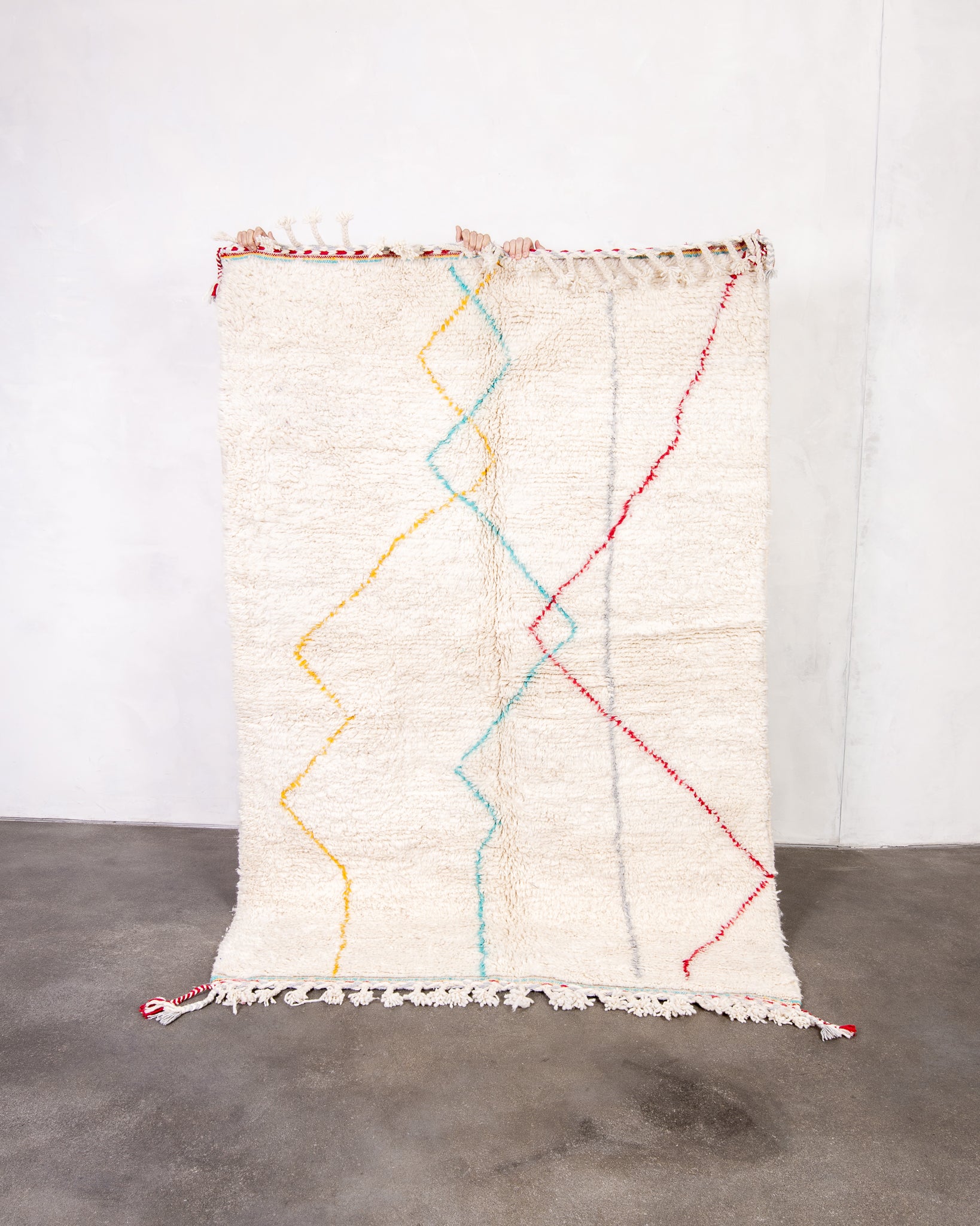 Modern designer handcrafted Berber rug from morocco Beniourain with beautiful colors and patterns