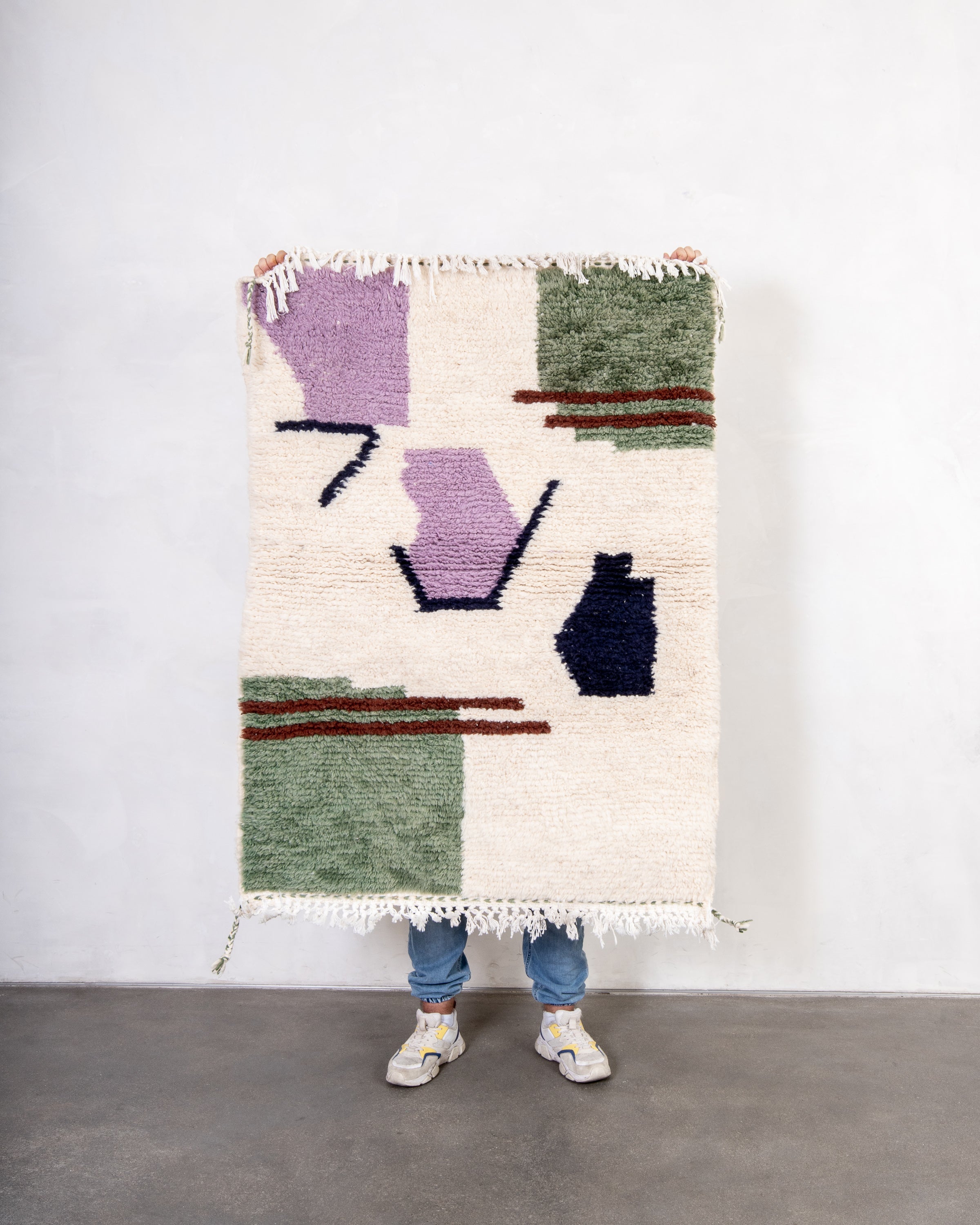 Modern designer handcrafted Berber rug from morocco Beniourain with beautiful colors and patterns