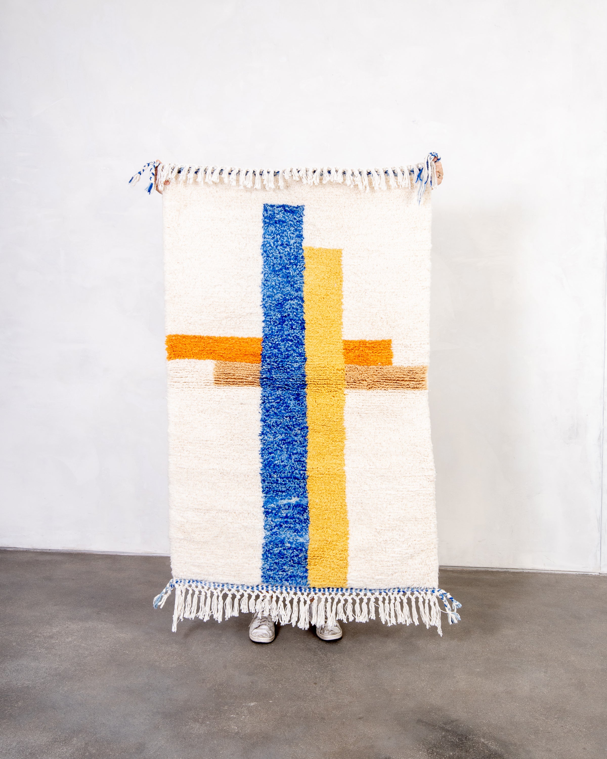 Modern designer handcrafted Berber rug from morocco Beniourain with beautiful colors and patterns