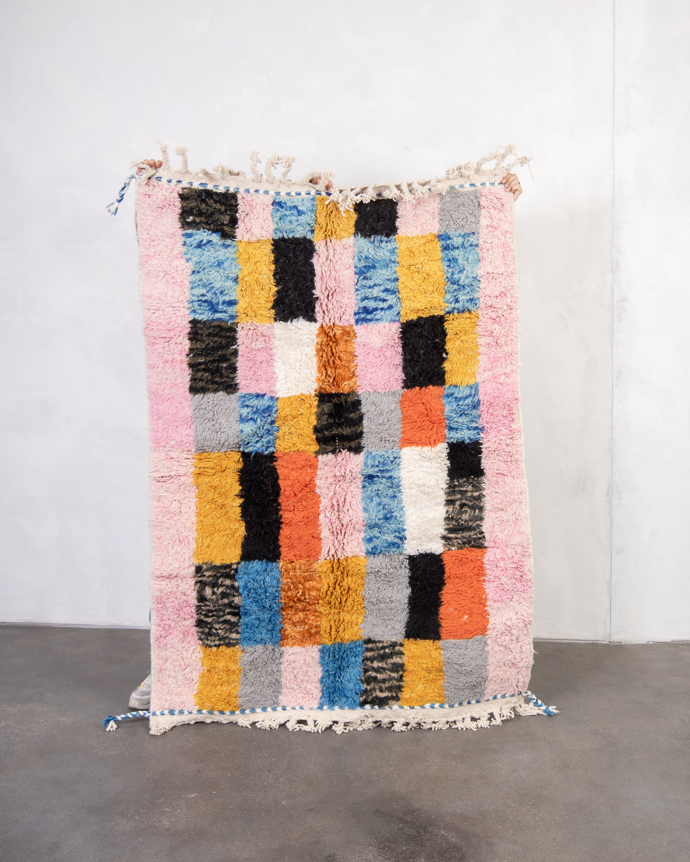 Modern designer handcrafted Berber rug from morocco Beniourain with beautiful colors and patterns