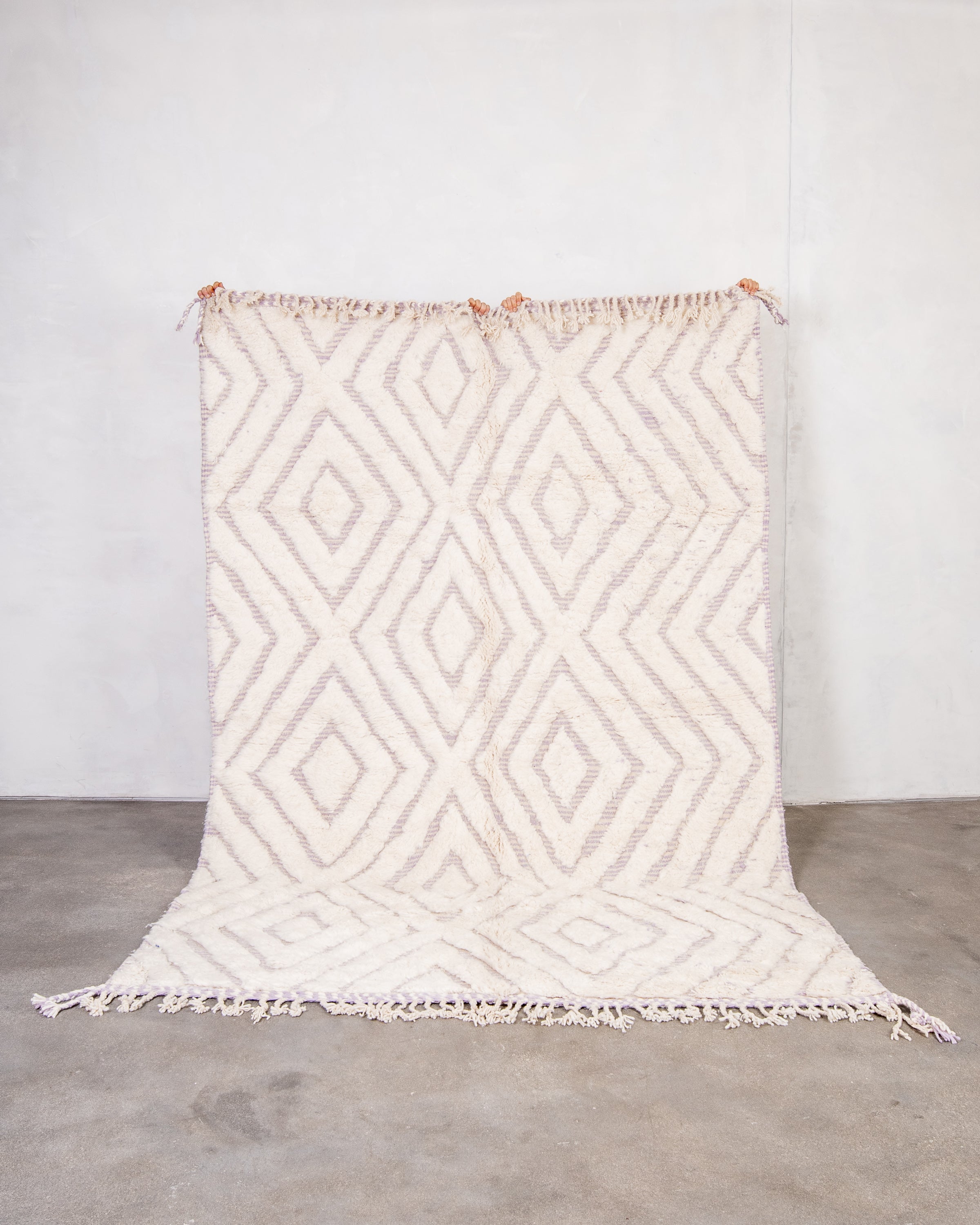 Modern, designer, handcrafted Berber rug from Morocco. Beniourain with beautiful colors and patterns and fluffy wool texture. 