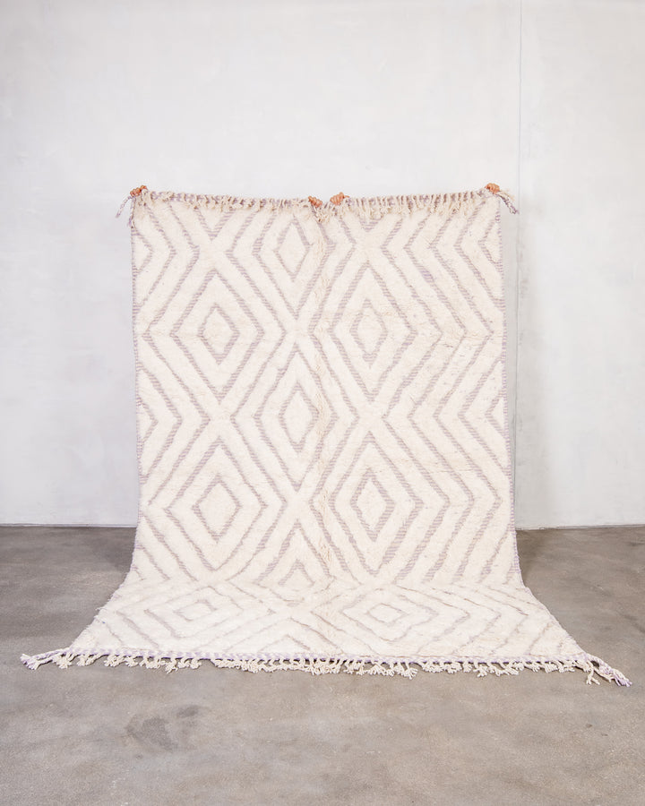 Modern, designer, handcrafted Berber rug from Morocco. Beniourain with beautiful colors and patterns and fluffy wool texture. 