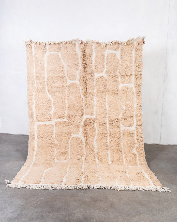 Modern, designer, handcrafted Berber rug from Morocco. Beniourain carpet with beautiful colours and patterns and fluffy wool texture. 