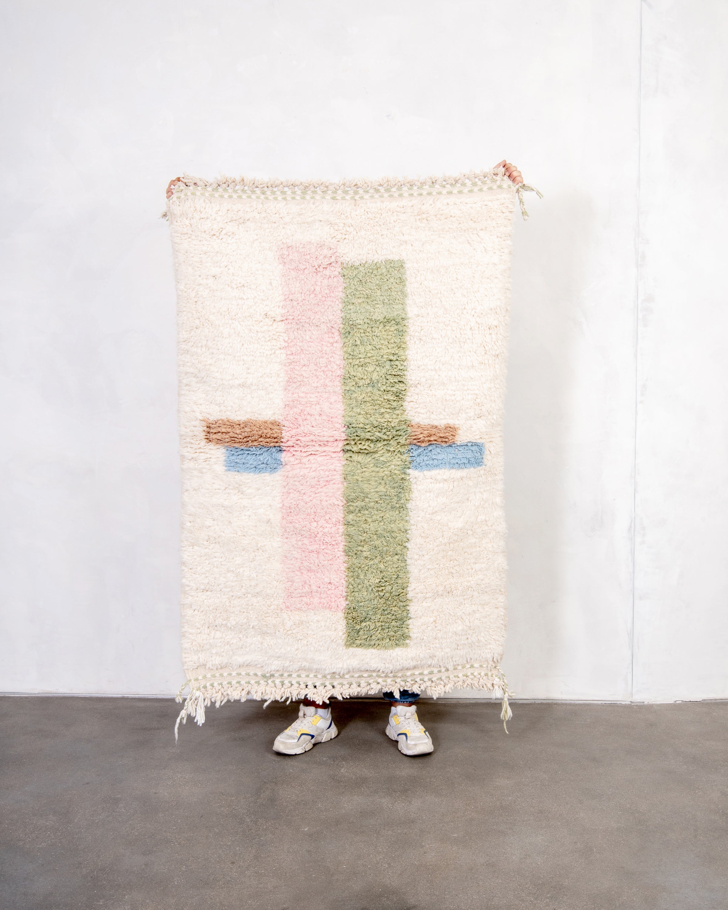 Modern designer handcrafted Berber rug from morocco Beniourain with beautiful colors and patterns