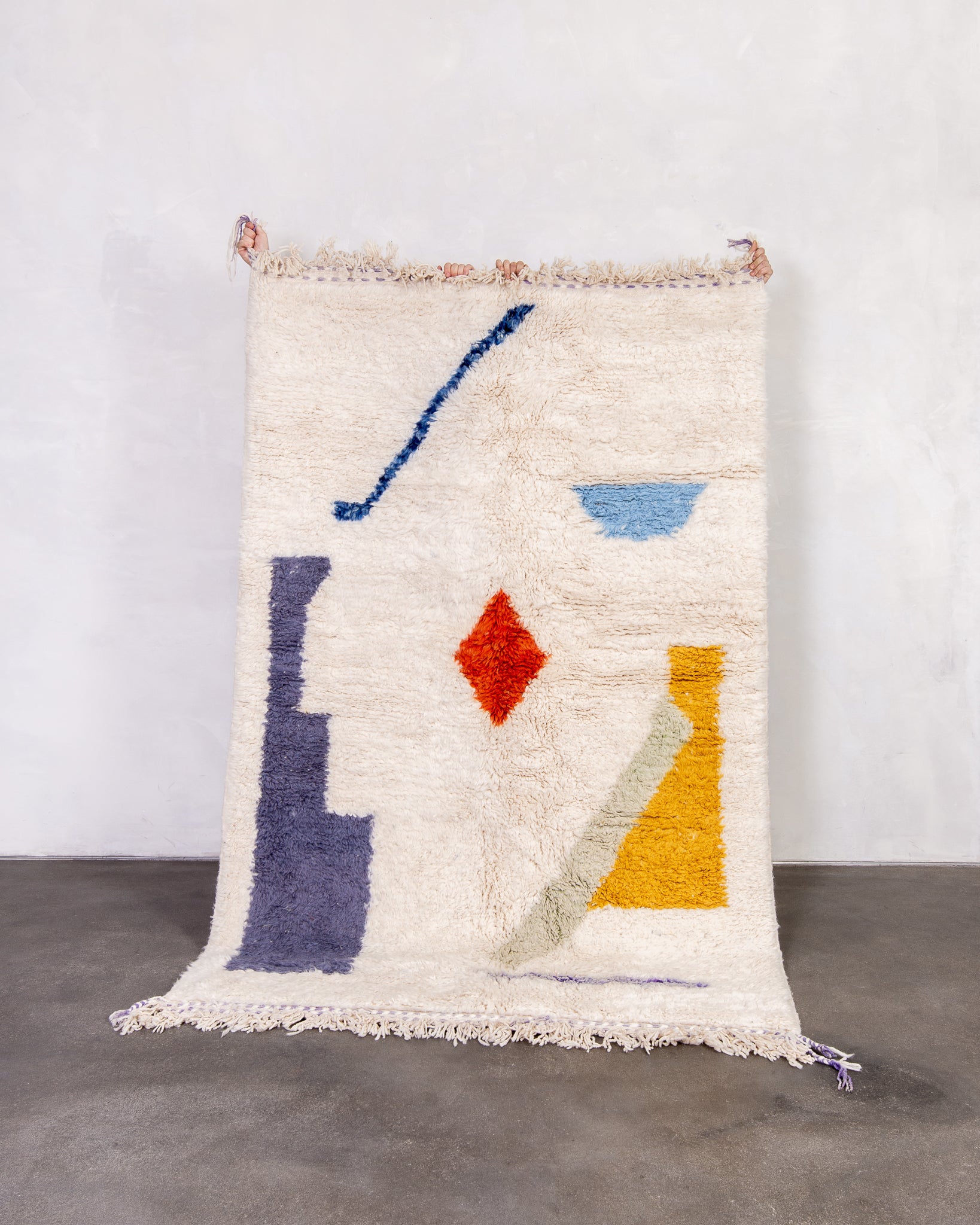 Modern designer handcrafted Berber rug from morocco Beniourain with beautiful colors and patterns