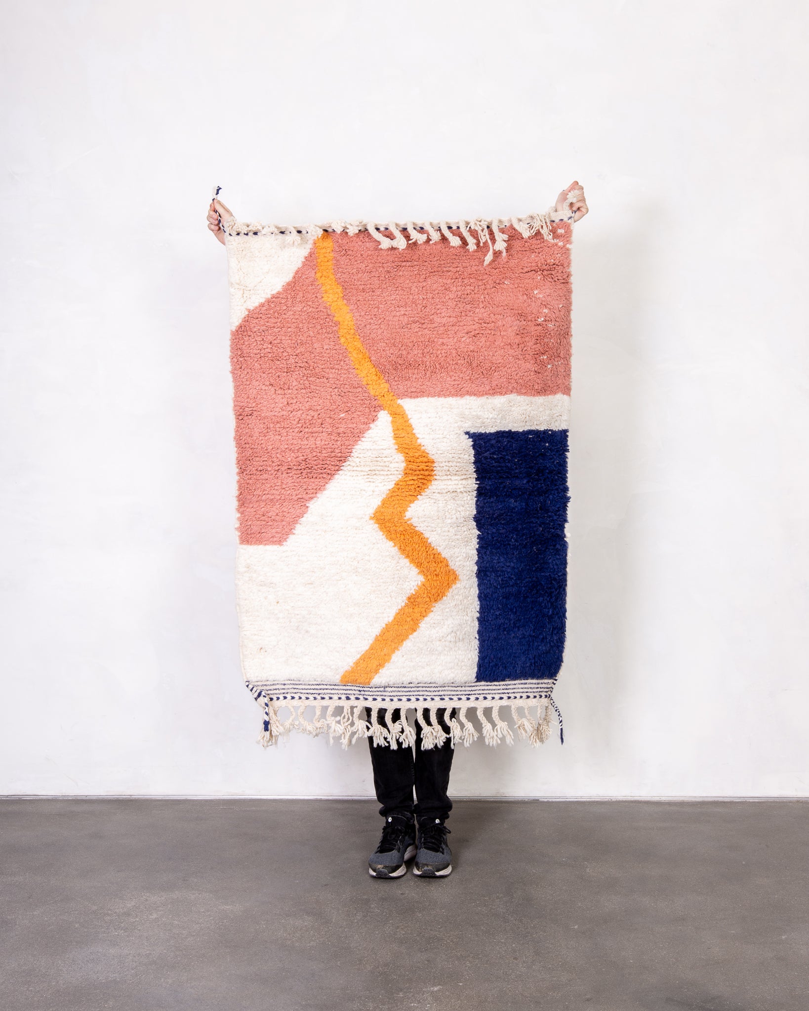 Modern designer handcrafted Berber rug from morocco Beniourain with beautiful colors and patterns