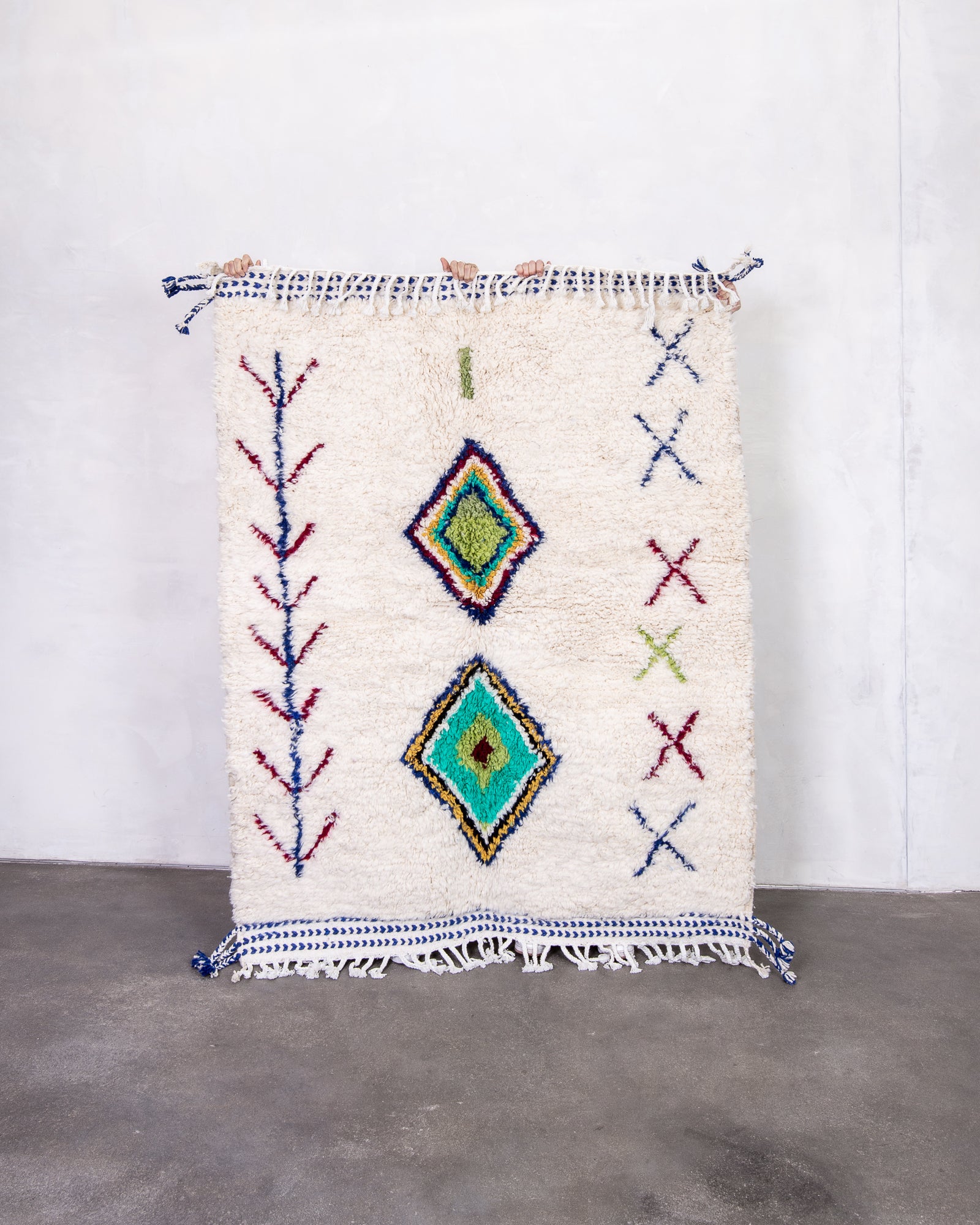 Modern designer handcrafted Berber rug from morocco Beniourain with beautiful colors and patterns