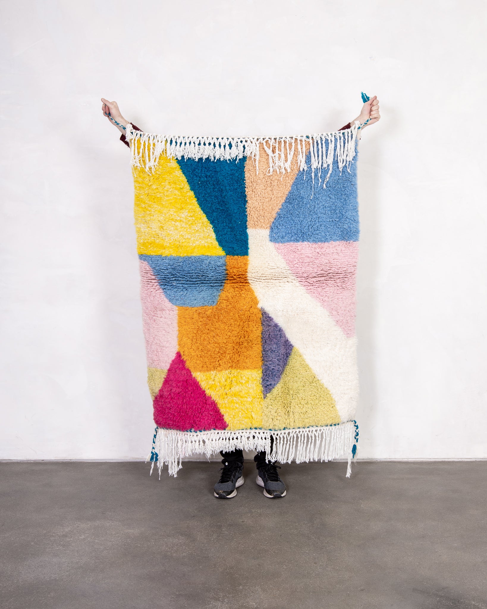 Modern designer handcrafted Berber rug from morocco Beniourain with beautiful colors and patterns