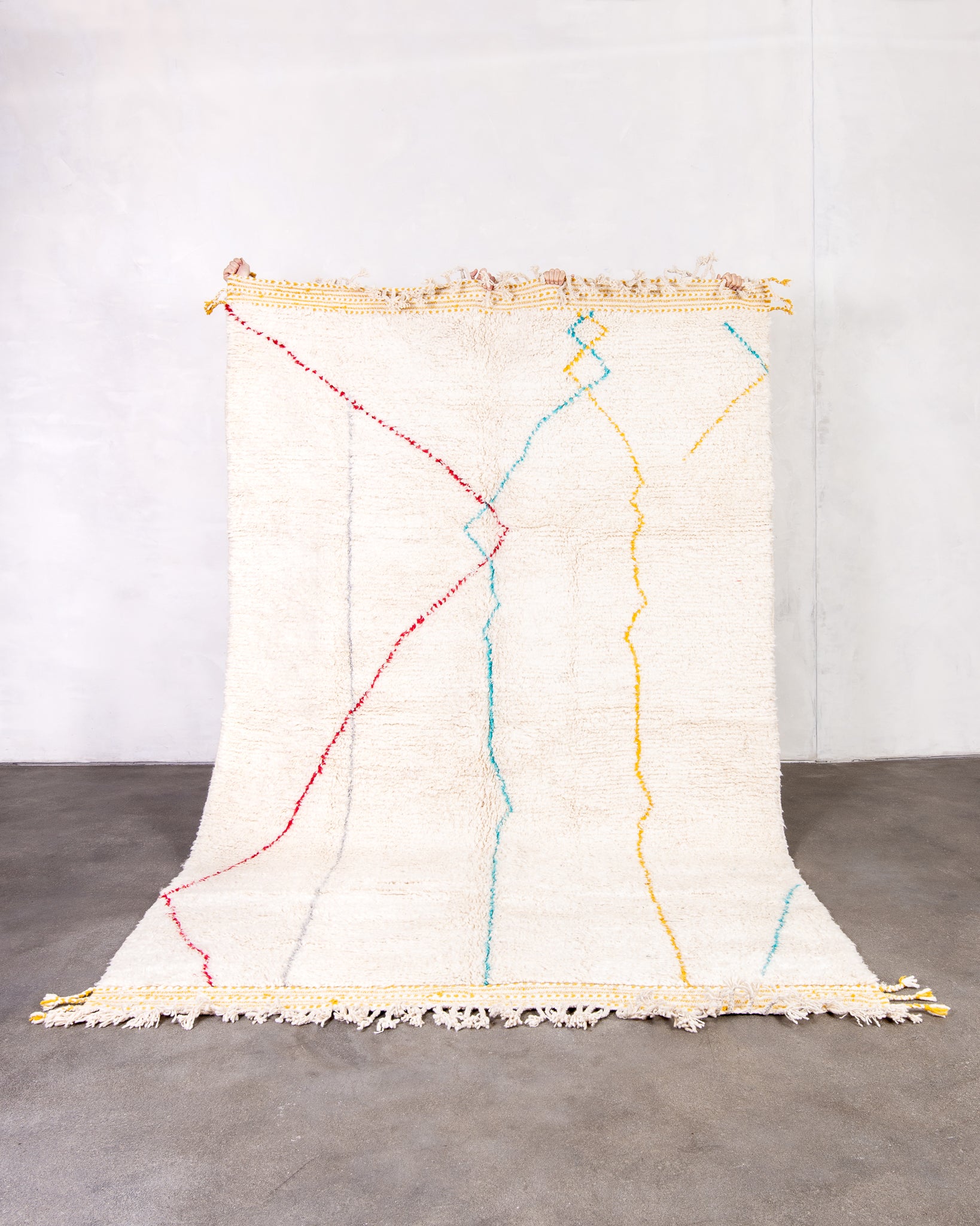 Modern designer handcrafted Berber rug from morocco Beniourain with beautiful colors and patterns