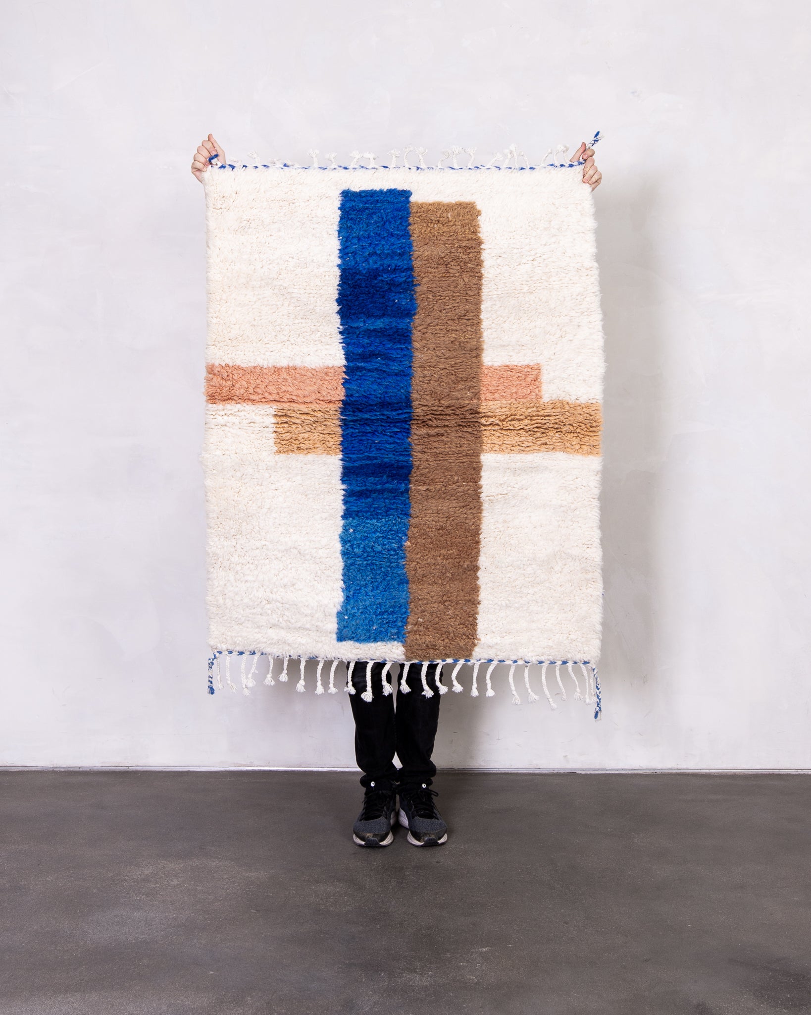 Modern designer handcrafted Berber rug from morocco Beniourain with beautiful colors and patterns