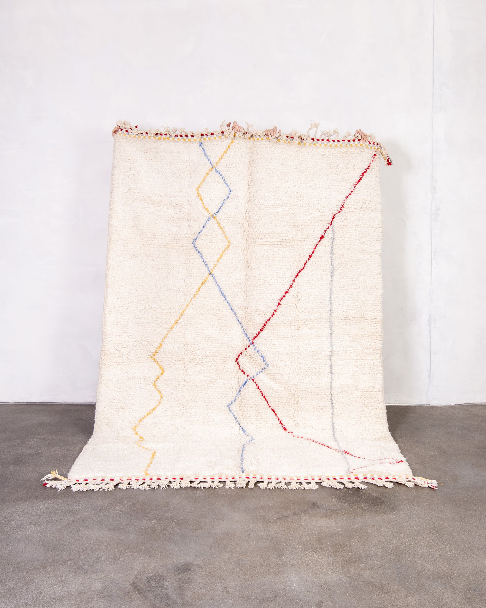 Modern designer handcrafted Berber rug from morocco Beniourain with beautiful colors and patterns