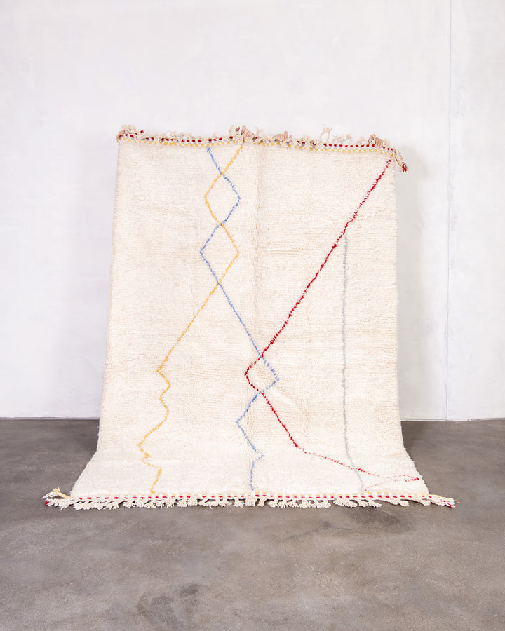 Modern designer handcrafted Berber rug from morocco Beniourain with beautiful colors and patterns
