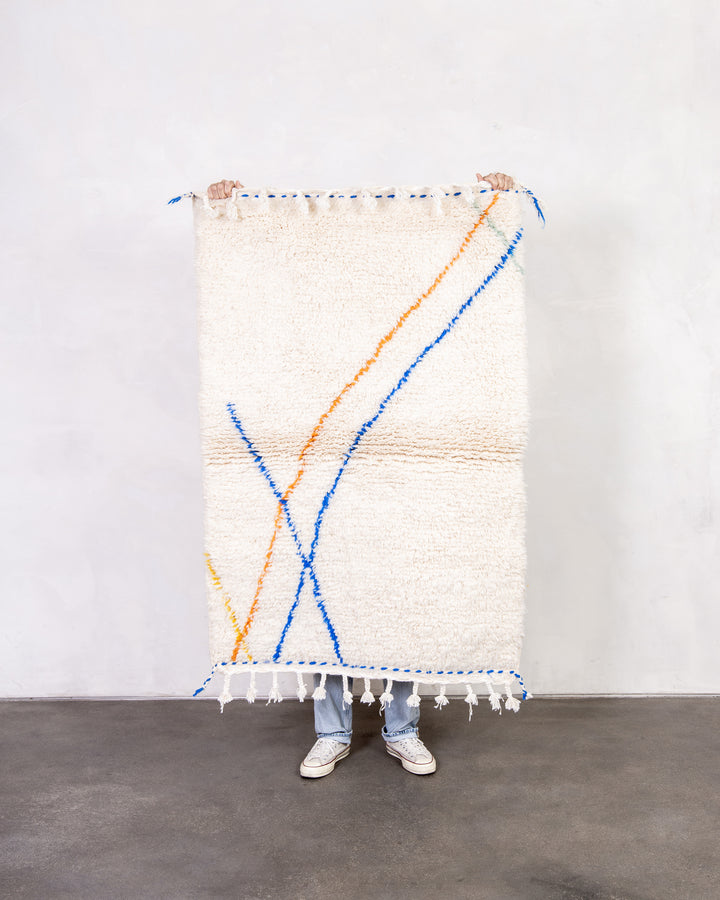 Modern designer handcrafted Berber rug from morocco Beniourain with beautiful colors and patterns