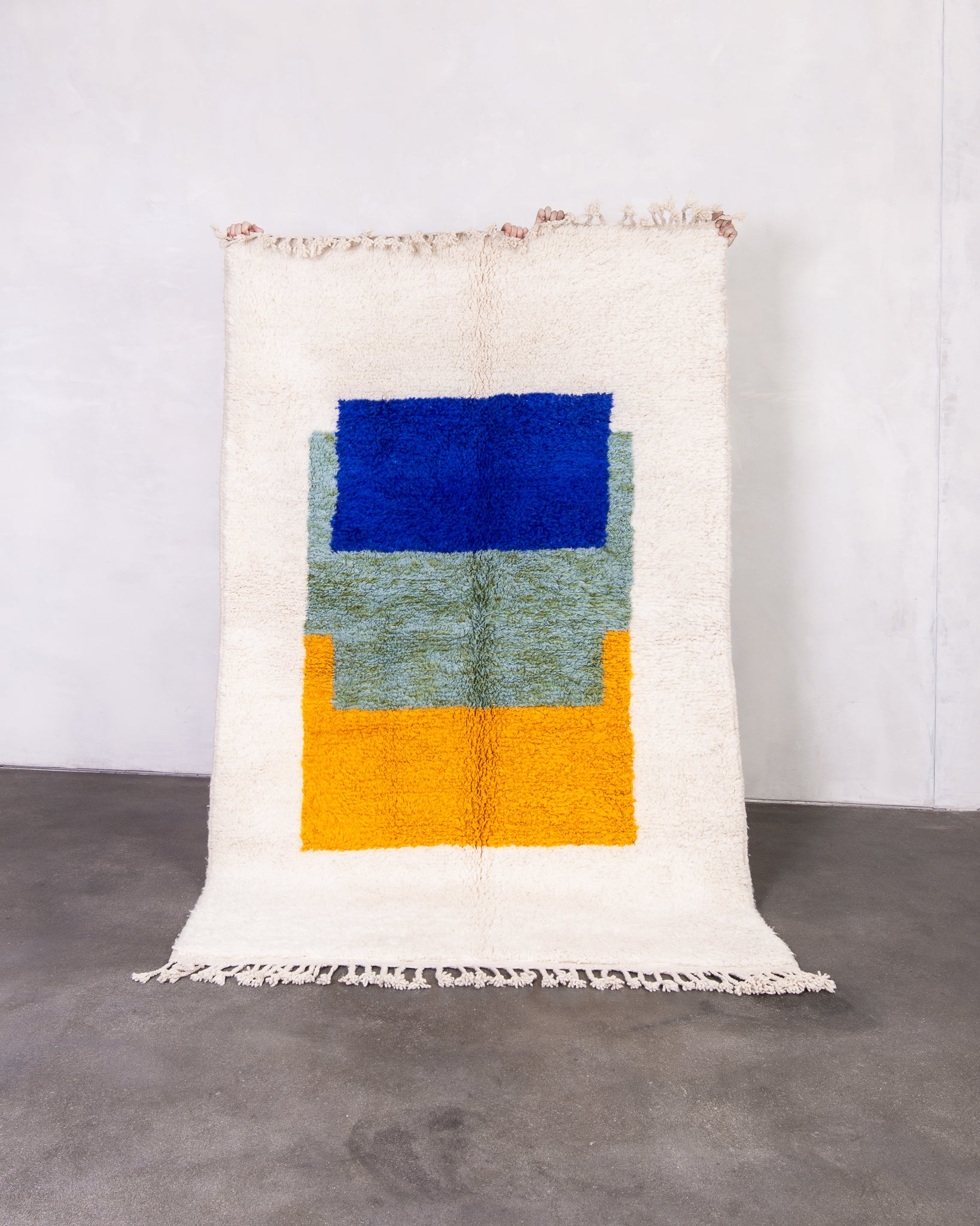 Modern designer handcrafted Berber rug from morocco Beniourain with beautiful colors and patterns