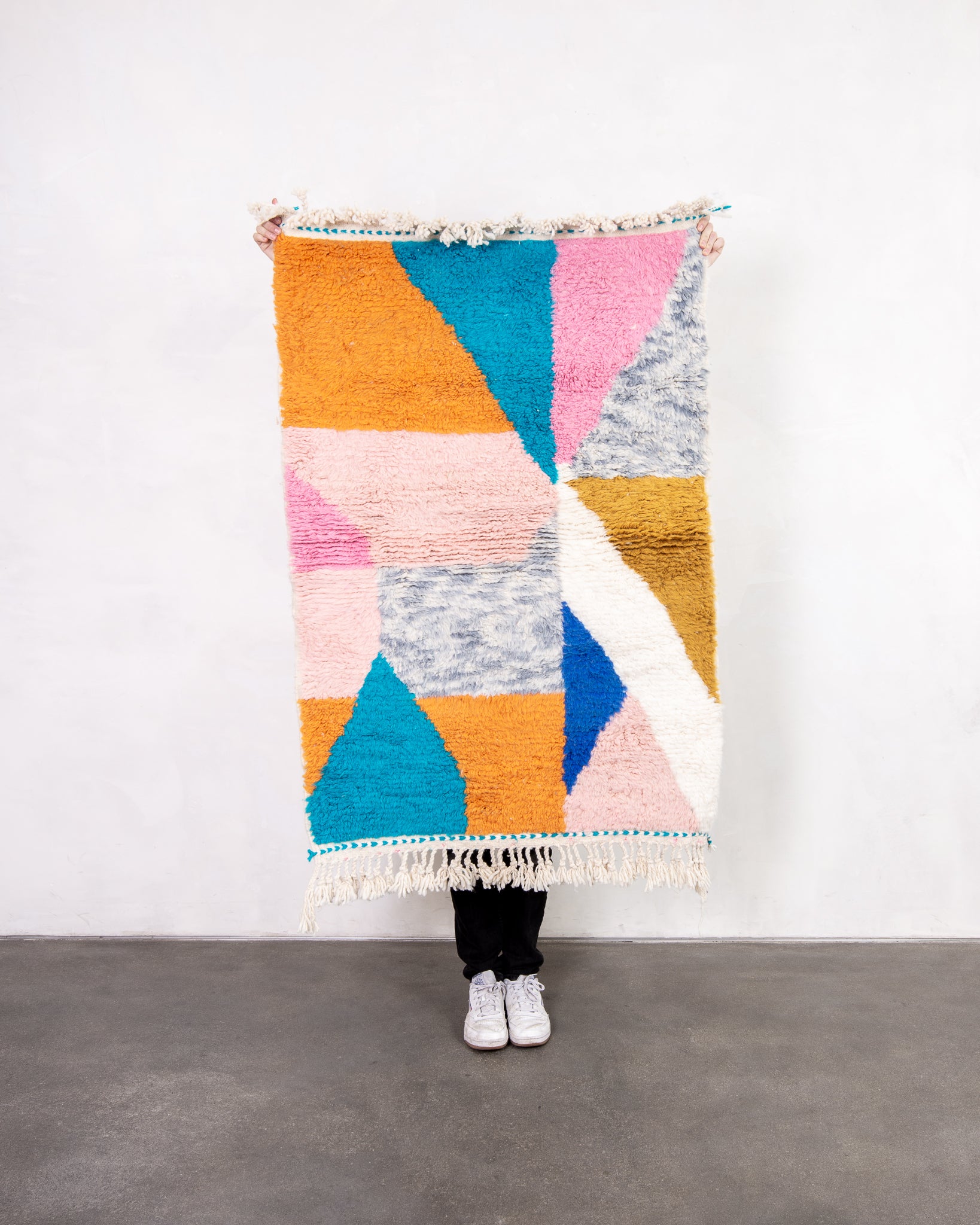 Modern designer handcrafted Berber rug from morocco Beniourain with beautiful colors and patterns