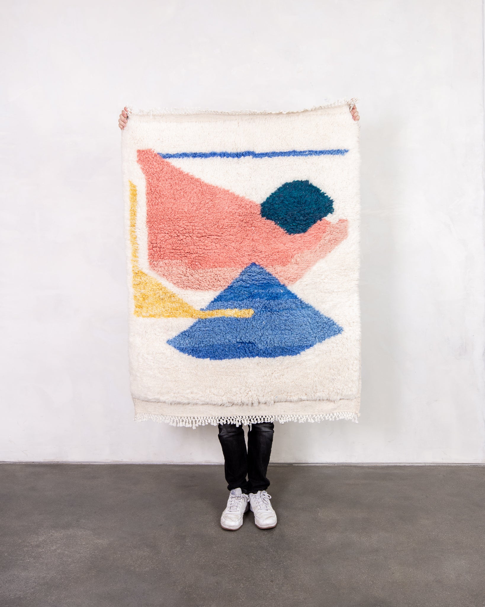 Modern designer handcrafted Berber rug from morocco Beniourain with beautiful colors and patterns