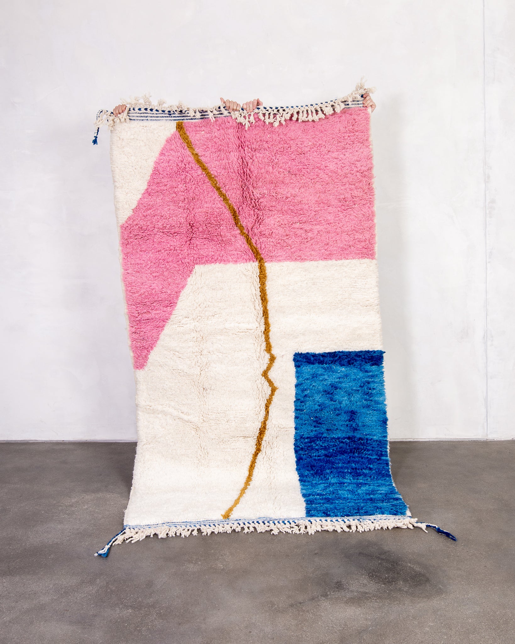 Modern designer handcrafted Berber rug from morocco Beniourain with beautiful colors and patterns