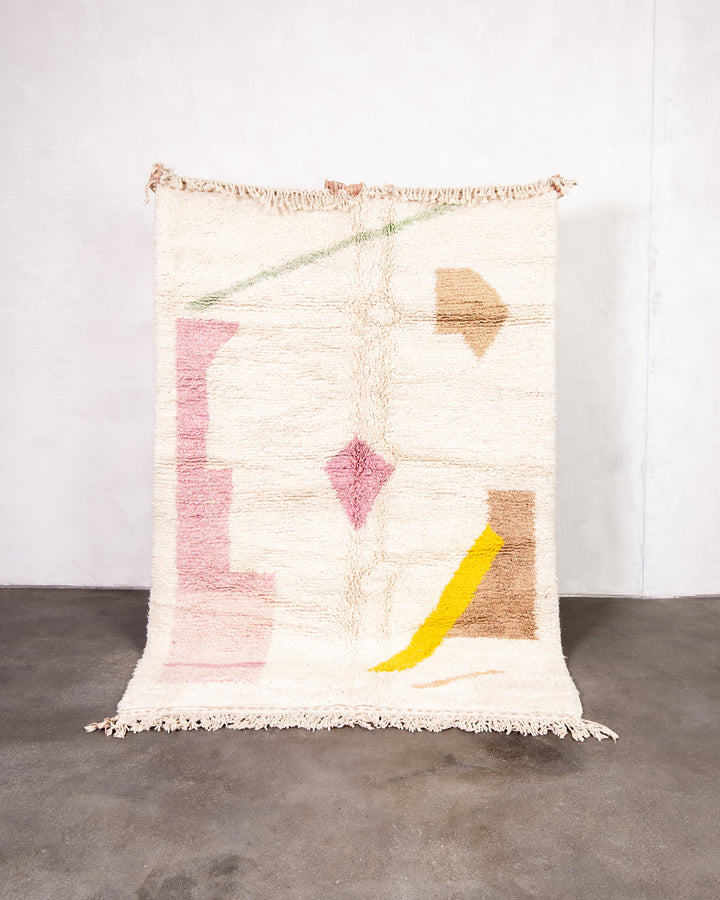 Modern designer handcrafted Berber rug from morocco Beniourain with beautiful colors and patterns