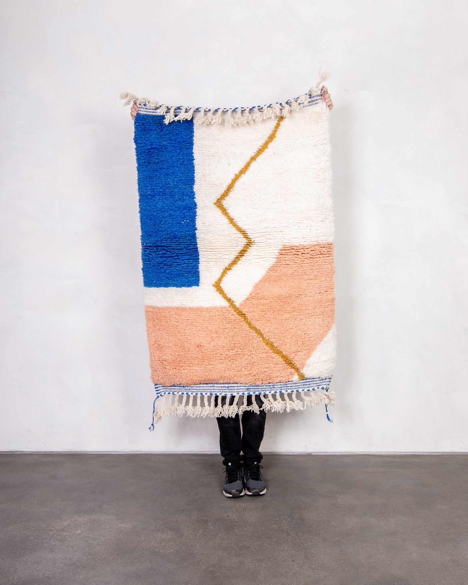 Modern designer handcrafted Berber rug from morocco Beniourain with beautiful colors and patterns