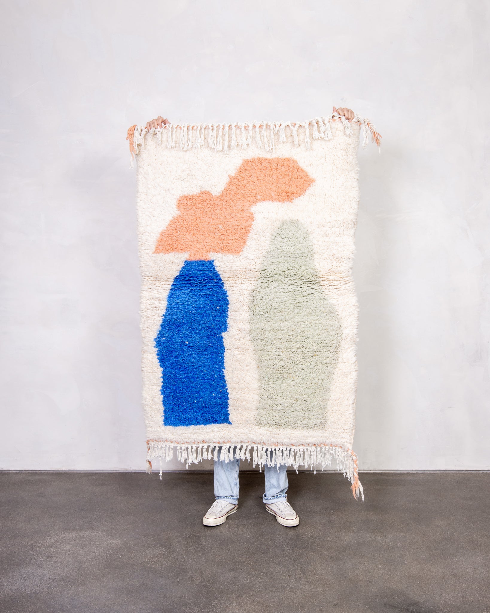 Modern designer handcrafted Berber rug from morocco Beniourain with beautiful colors and patterns