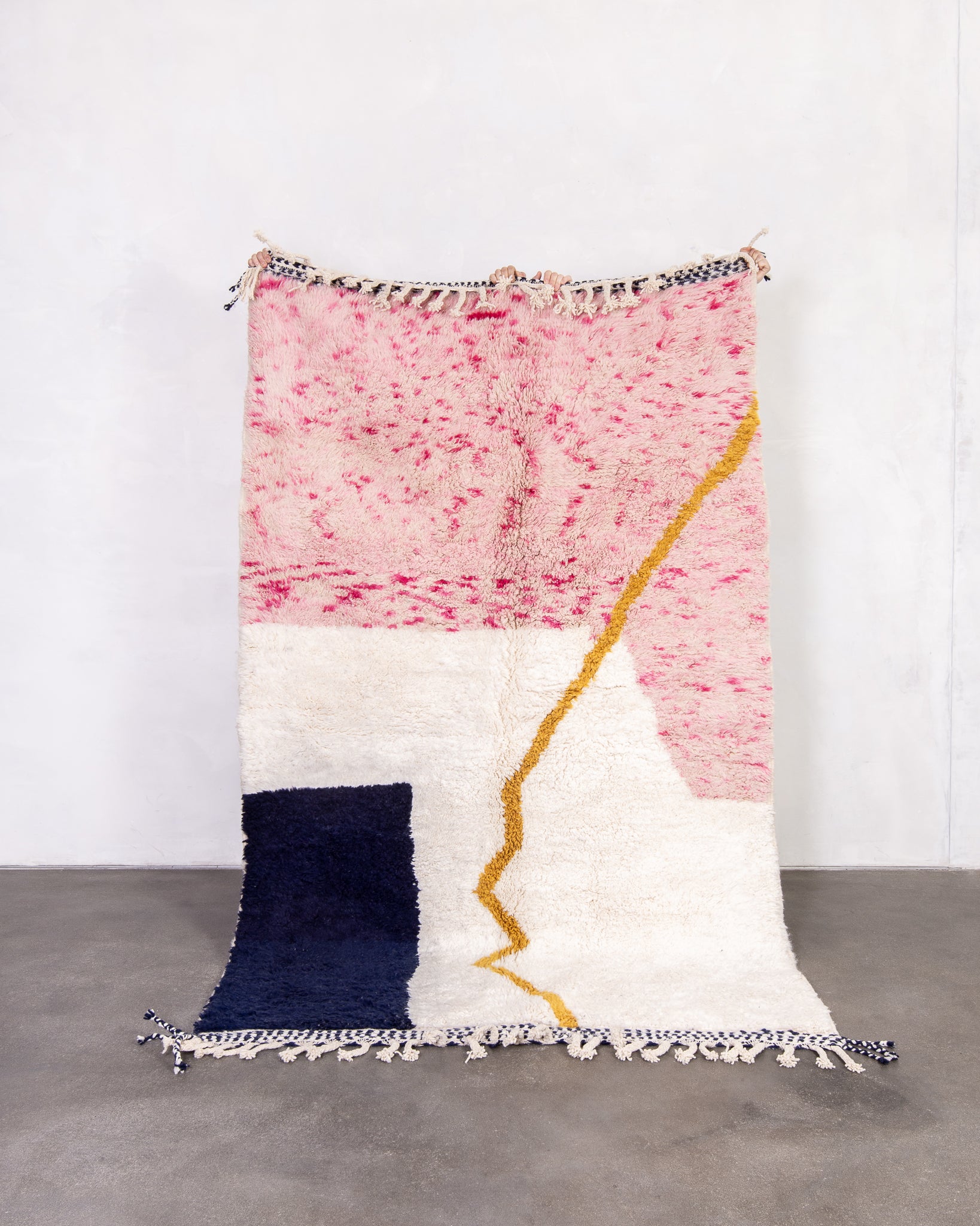 Modern designer handcrafted Berber rug from morocco Beniourain with beautiful colors and patterns