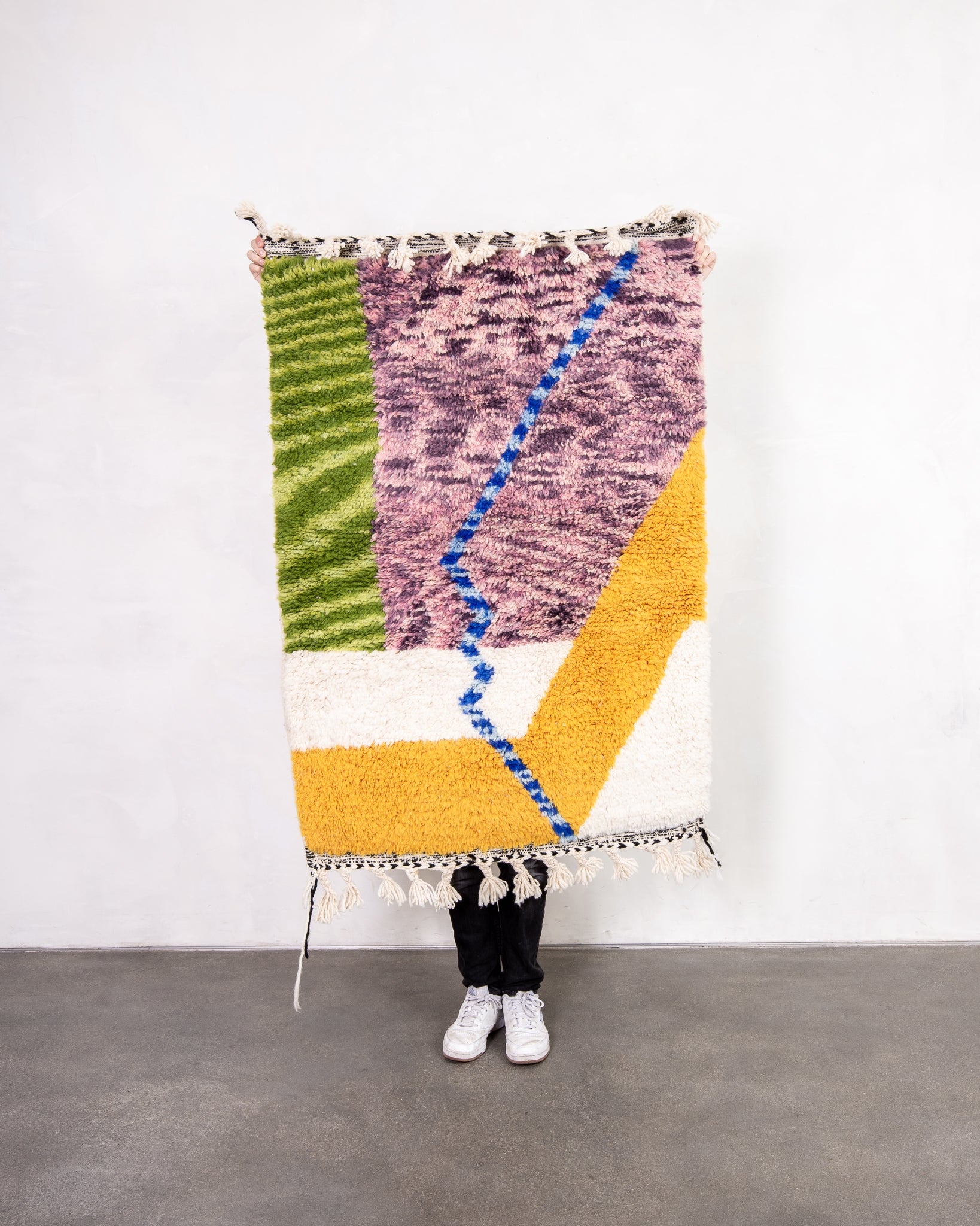 Modern designer handcrafted Berber rug from morocco Beniourain with beautiful colors and patterns