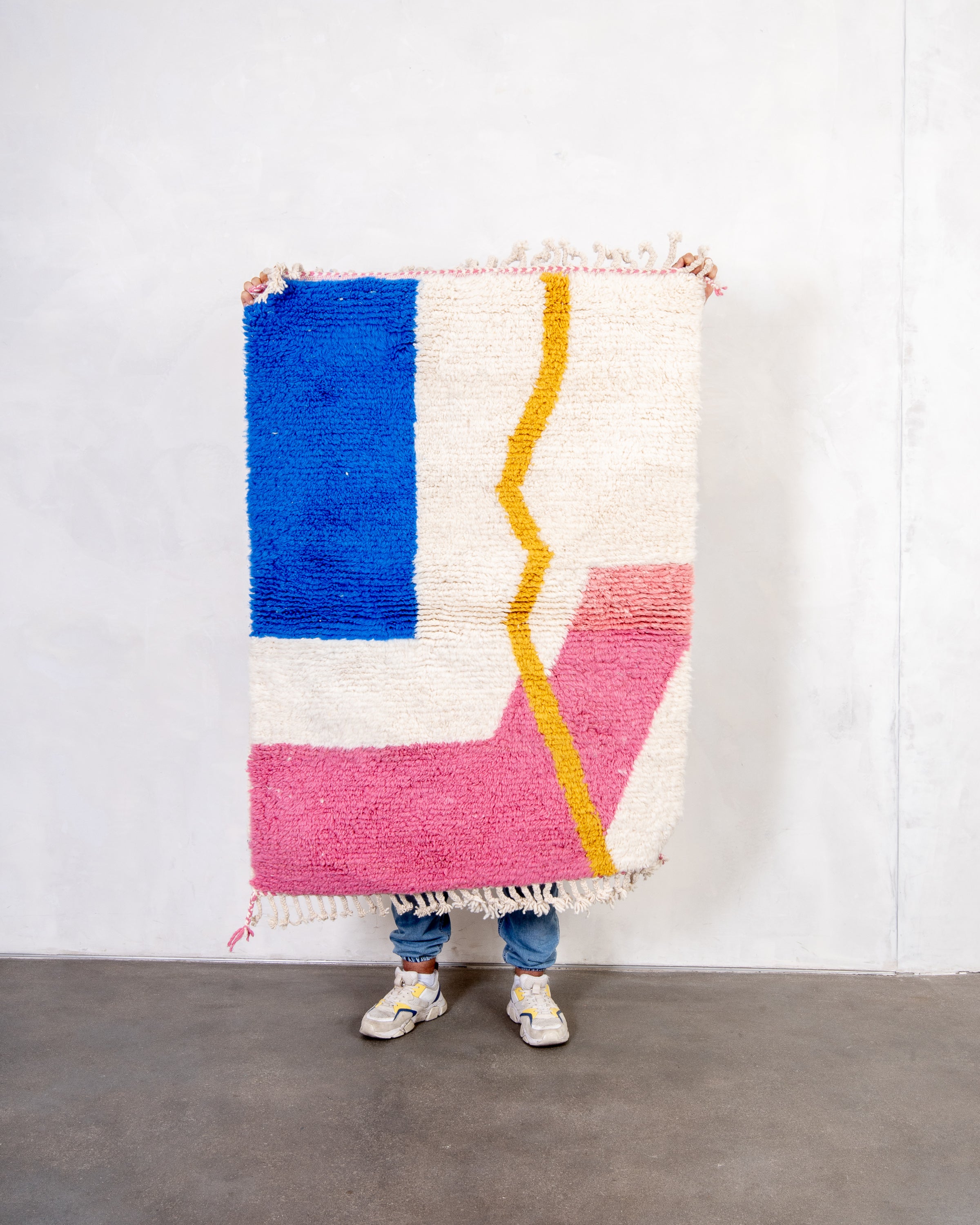 Modern designer handcrafted Berber rug from morocco Beniourain with beautiful colors and patterns