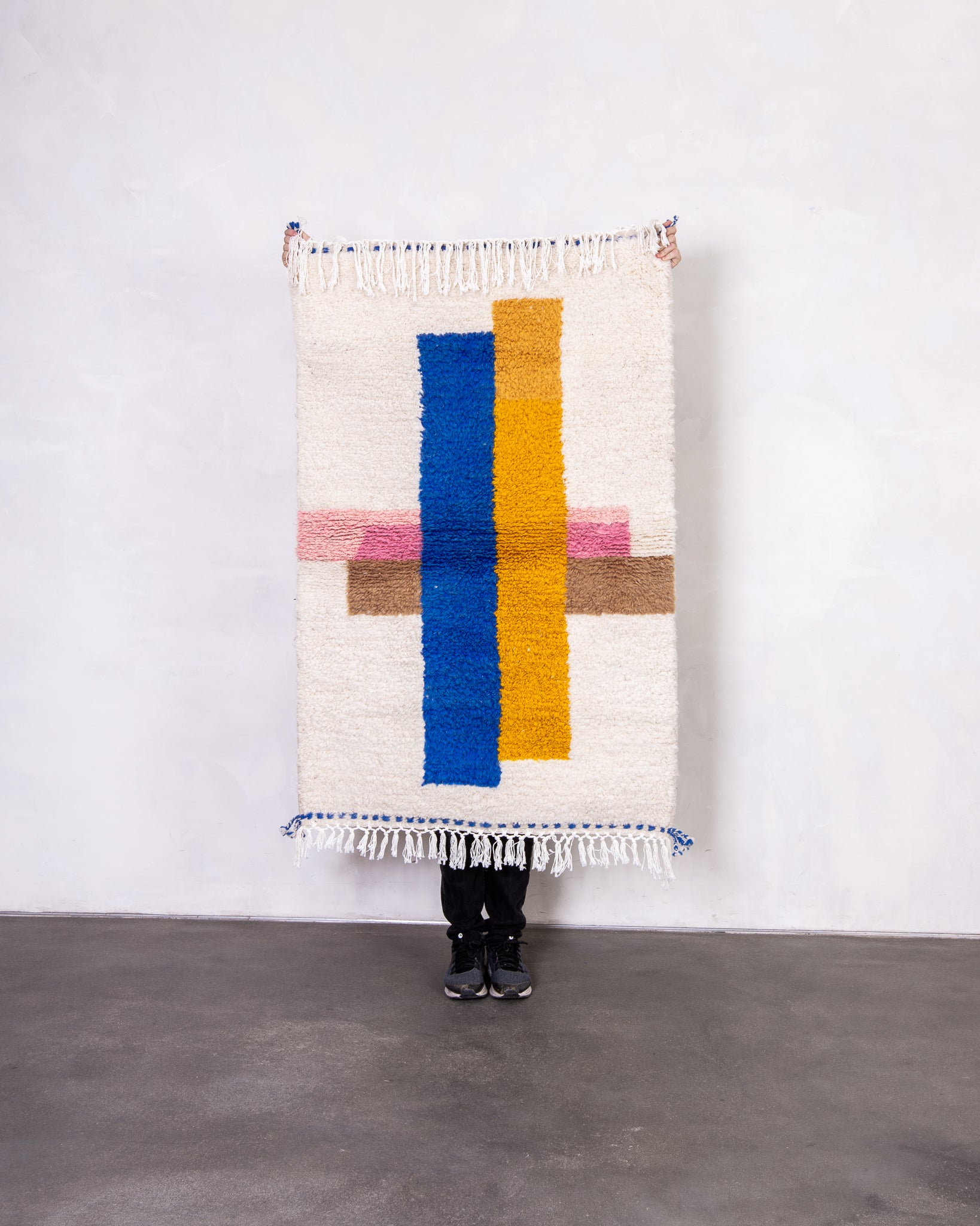 Modern designer handcrafted Berber rug from morocco Beniourain with beautiful colors and patterns