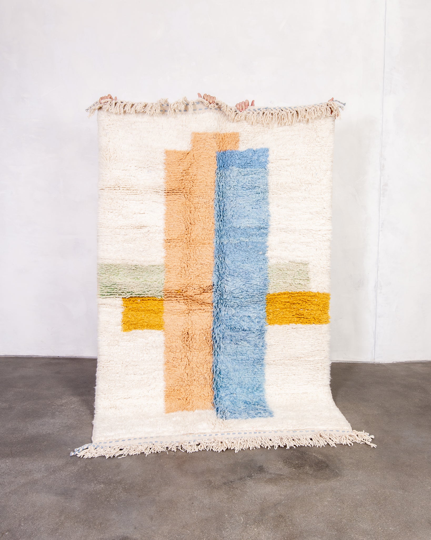 Modern designer handcrafted Berber rug from morocco Beniourain with beautiful colors and patterns