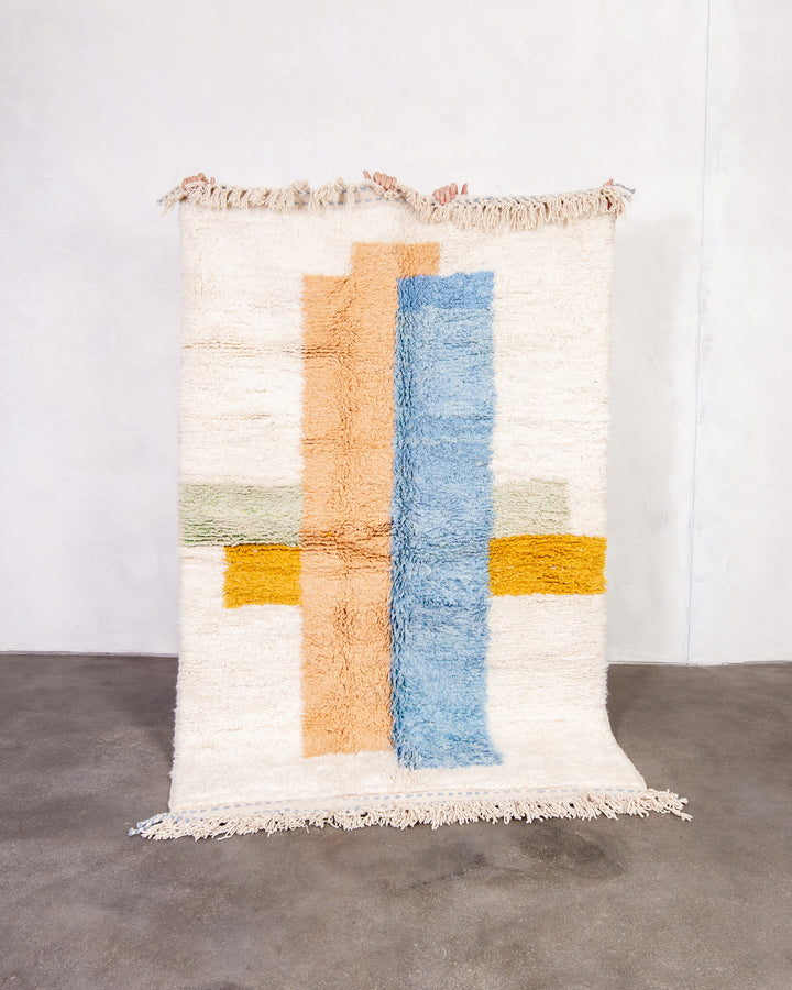 Modern designer handcrafted Berber rug from morocco Beniourain with beautiful colors and patterns