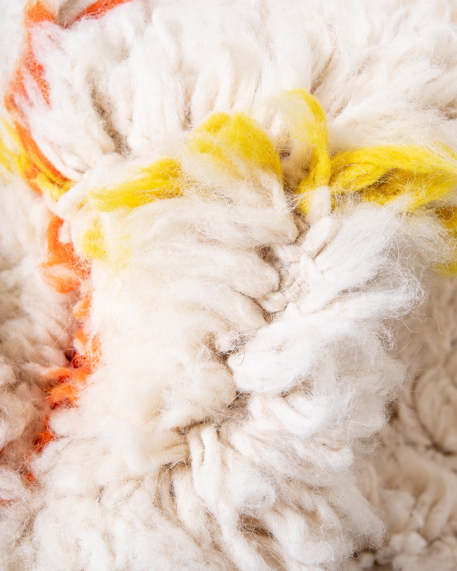 Modern, designer, handcrafted Berber rug from Morocco. Beniourain carpet with beautiful colours and patterns and fluffy wool texture. 