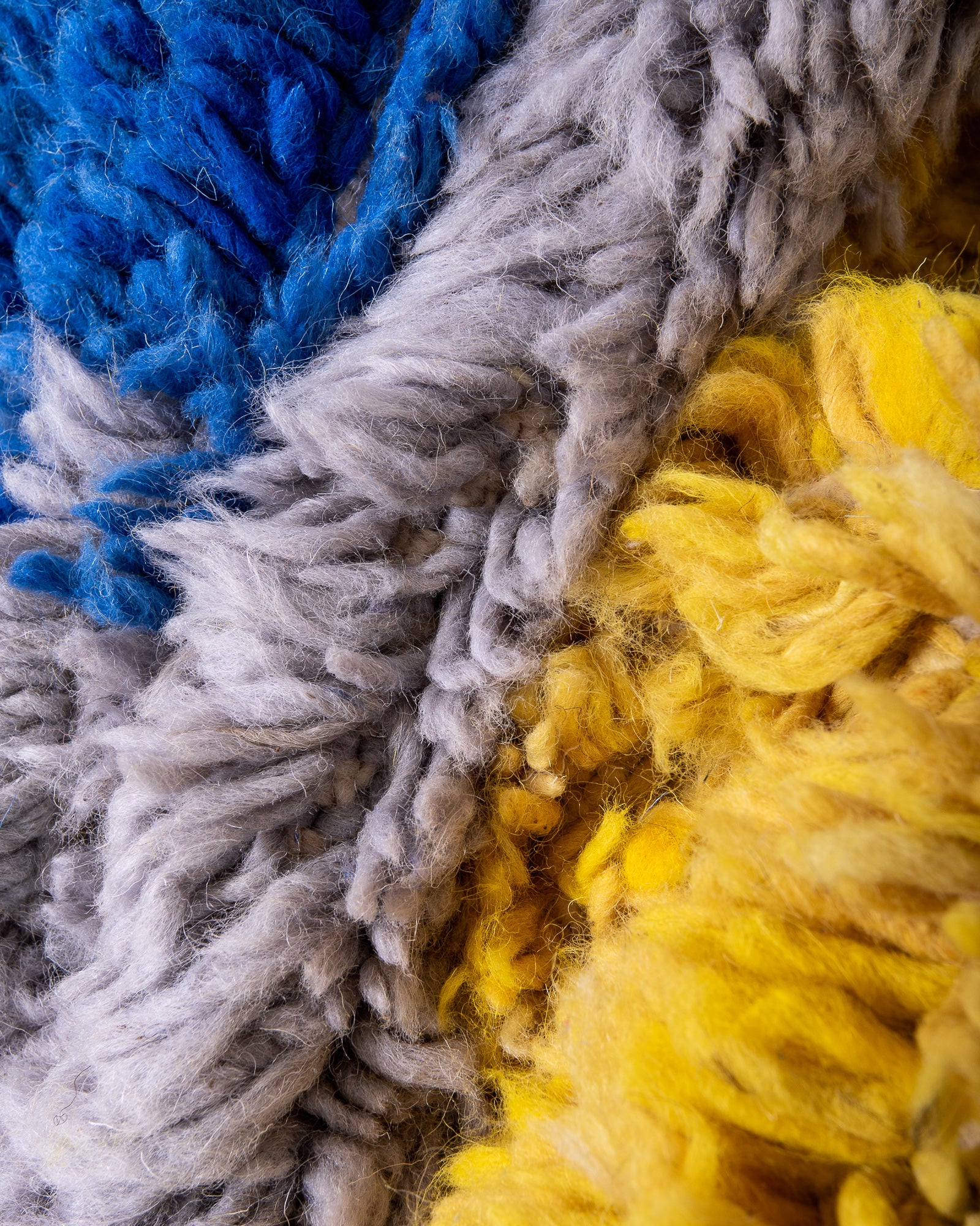 Modern, designer, handcrafted Berber rug from Morocco. Beniourain carpet with beautiful colours and patterns and fluffy wool texture. 