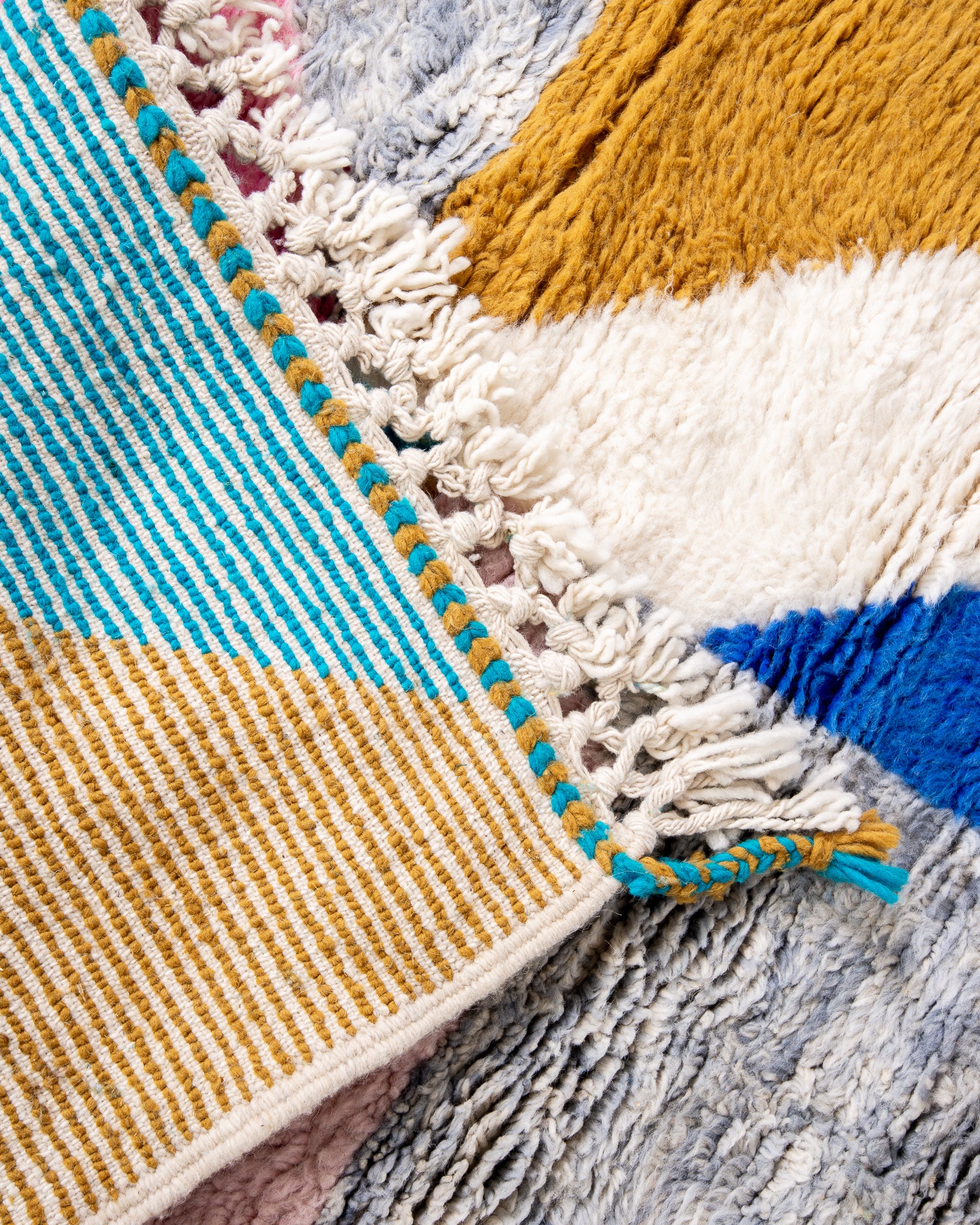 Modern designer handcrafted Berber rug from morocco Beniourain with beautiful colors and patterns
