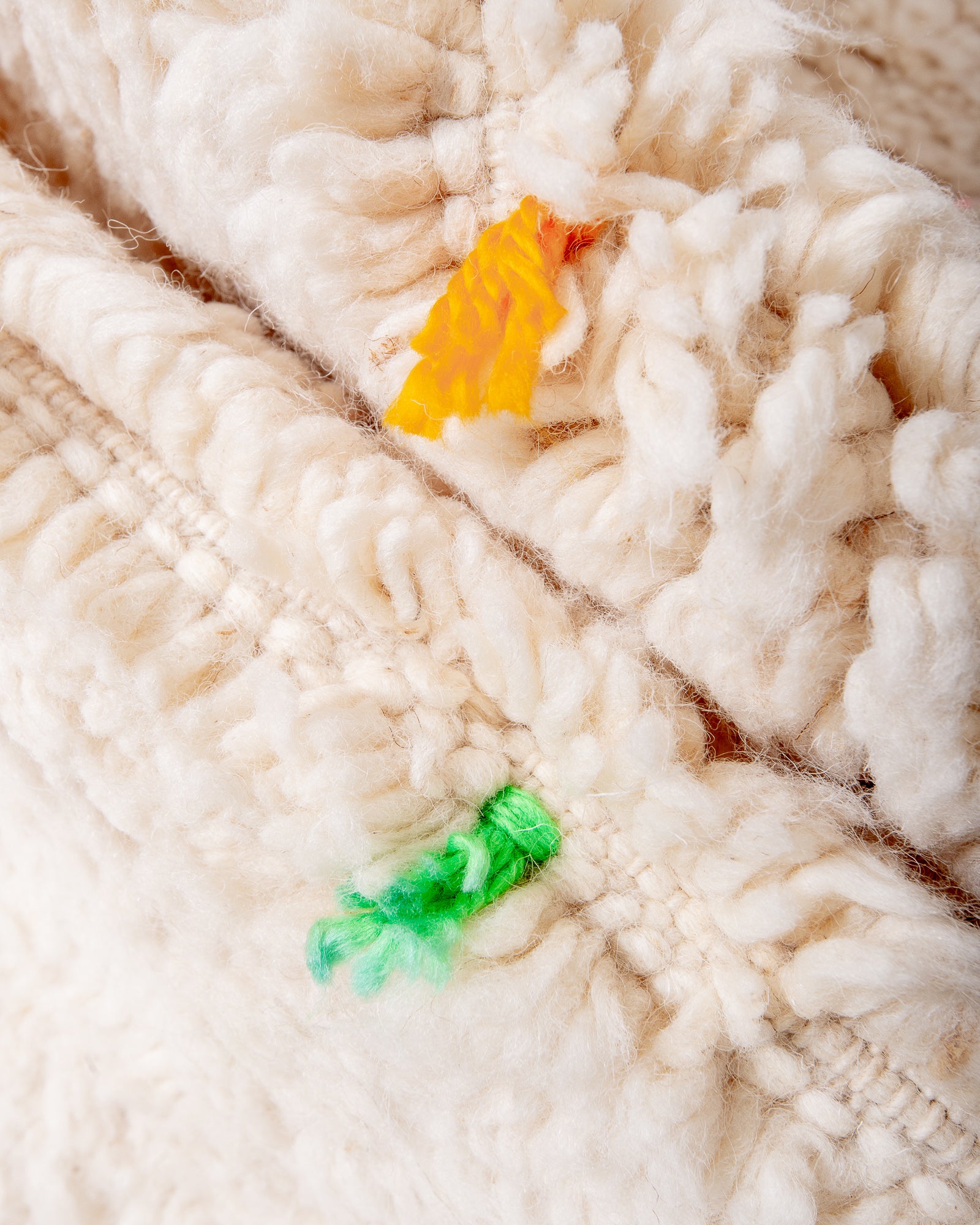 Modern, designer, handcrafted Berber rug from Morocco. Beniourain carpet with beautiful colours and patterns and fluffy wool texture. 