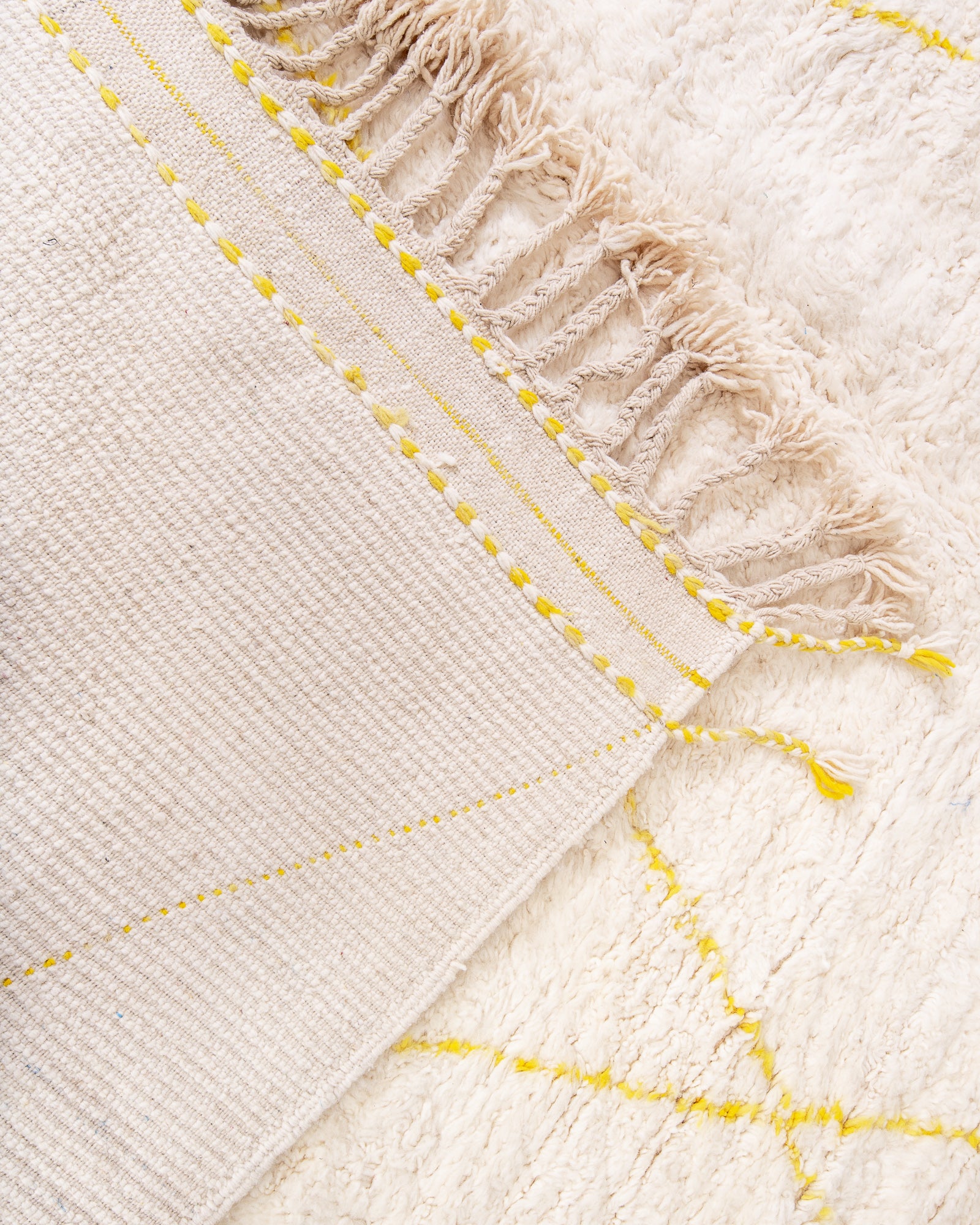 Modern, designer, handcrafted Berber rug from Morocco. Beniourain carpet with beautiful colours and patterns and fluffy wool texture. 