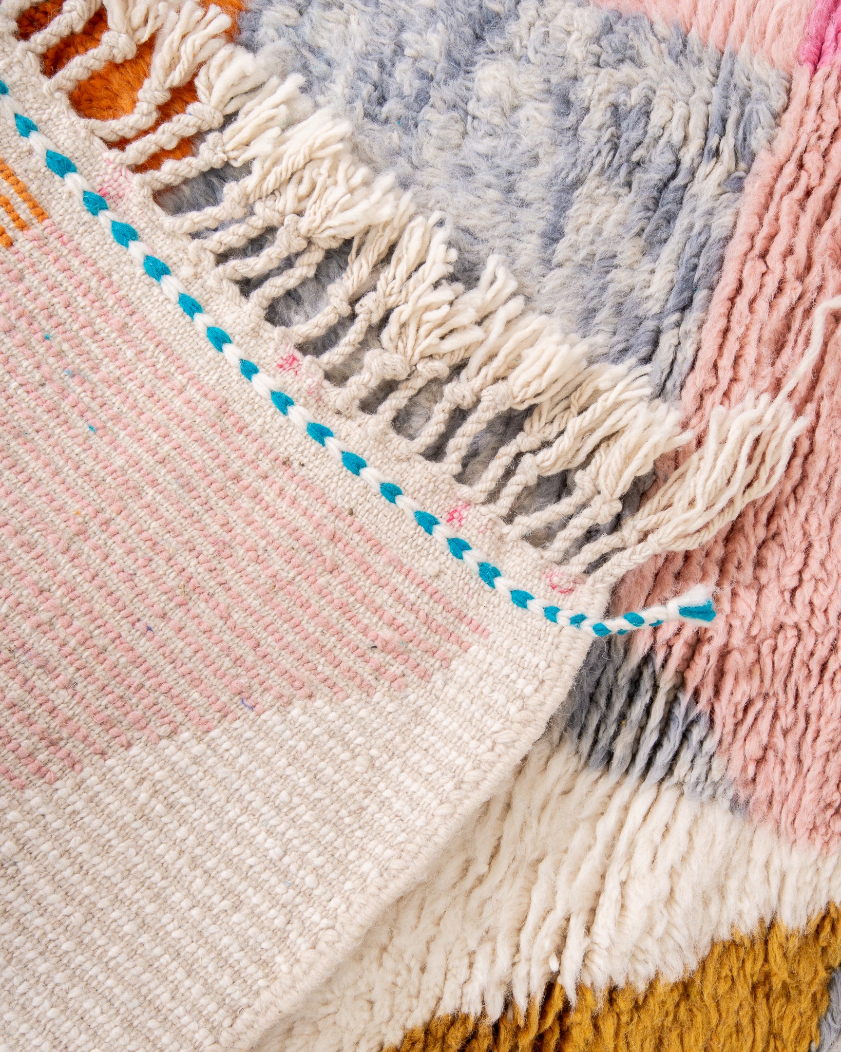 Modern designer handcrafted Berber rug from morocco Beniourain with beautiful colors and patterns