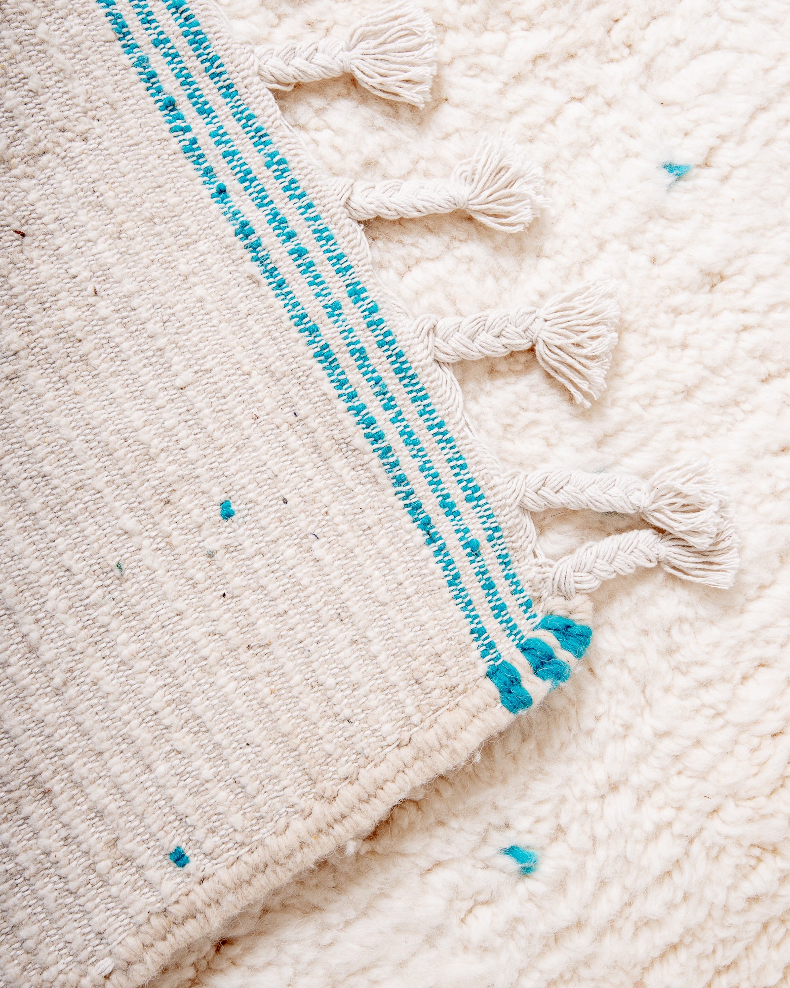 Modern, designer, handcrafted Berber rug from Morocco. Beniourain carpet with beautiful colours and patterns and fluffy wool texture.